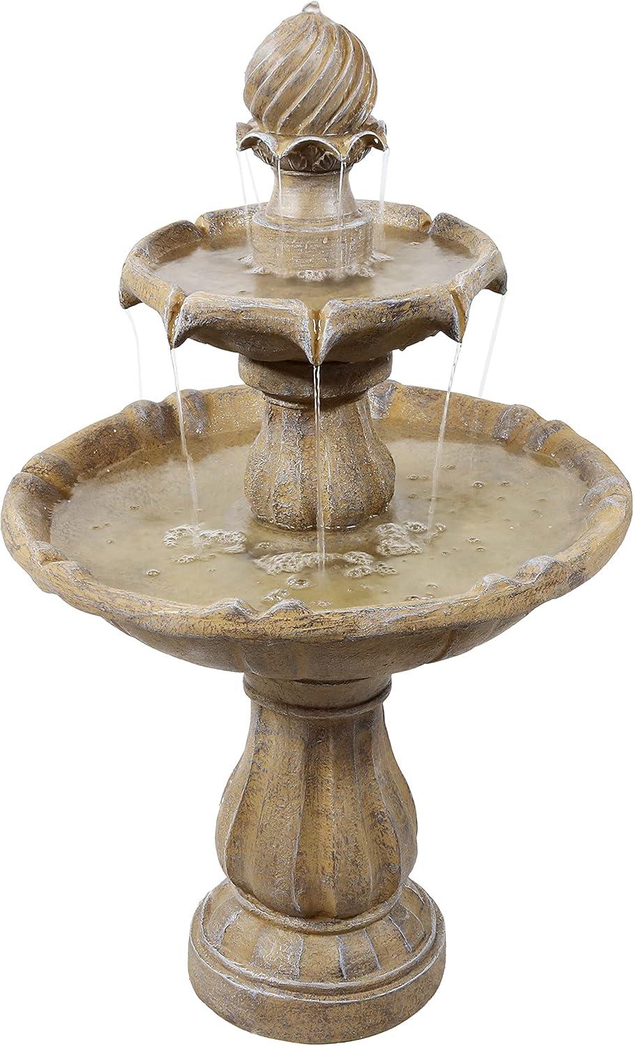 Sunnydaze Outdoor 2-Tier Solar Powered Water Fountain with Battery Backup and Submersible Pump - 35" - Earth Finish