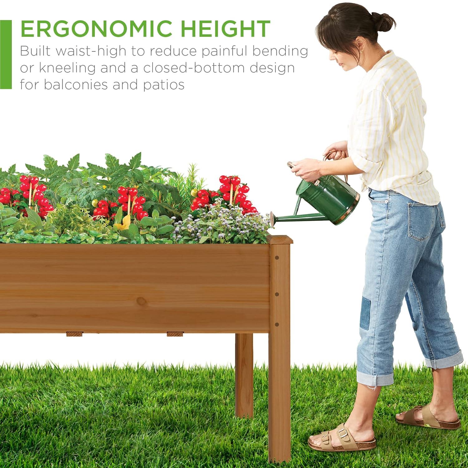 Best Choice Products 34x18x30in Raised Garden Bed, Elevated Wood Planter Box for Kids, Patio w/ Bed Liner - Acorn Brown