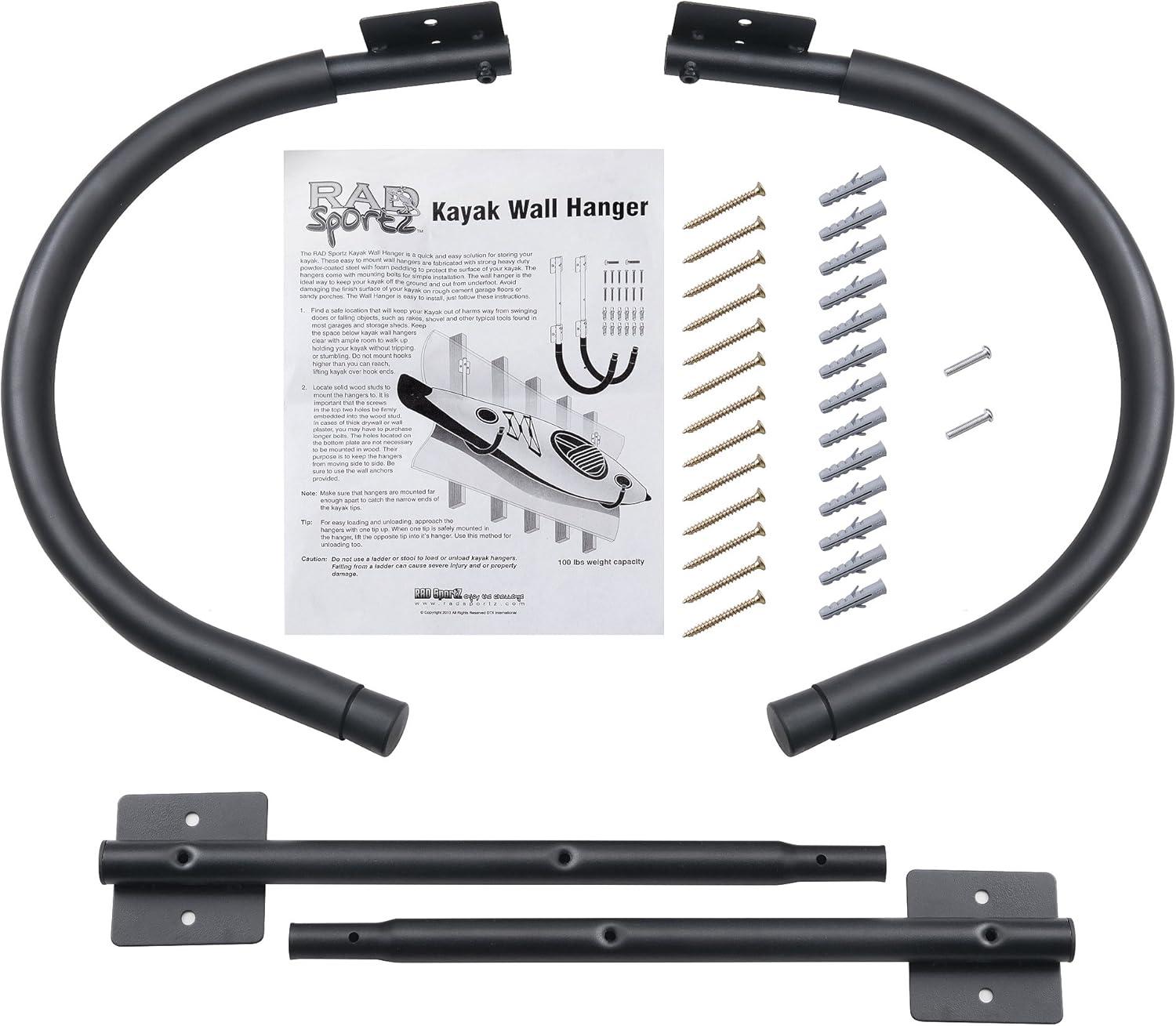 Pentagon Tool Rad Sportz Kayak Storage Rack - 100lb Capacity Kayak Wall Mount Hangers for Paddleboards, Surfboards, or Snowboards - For Garage or Shed 2030 Kayak Wall Hangers