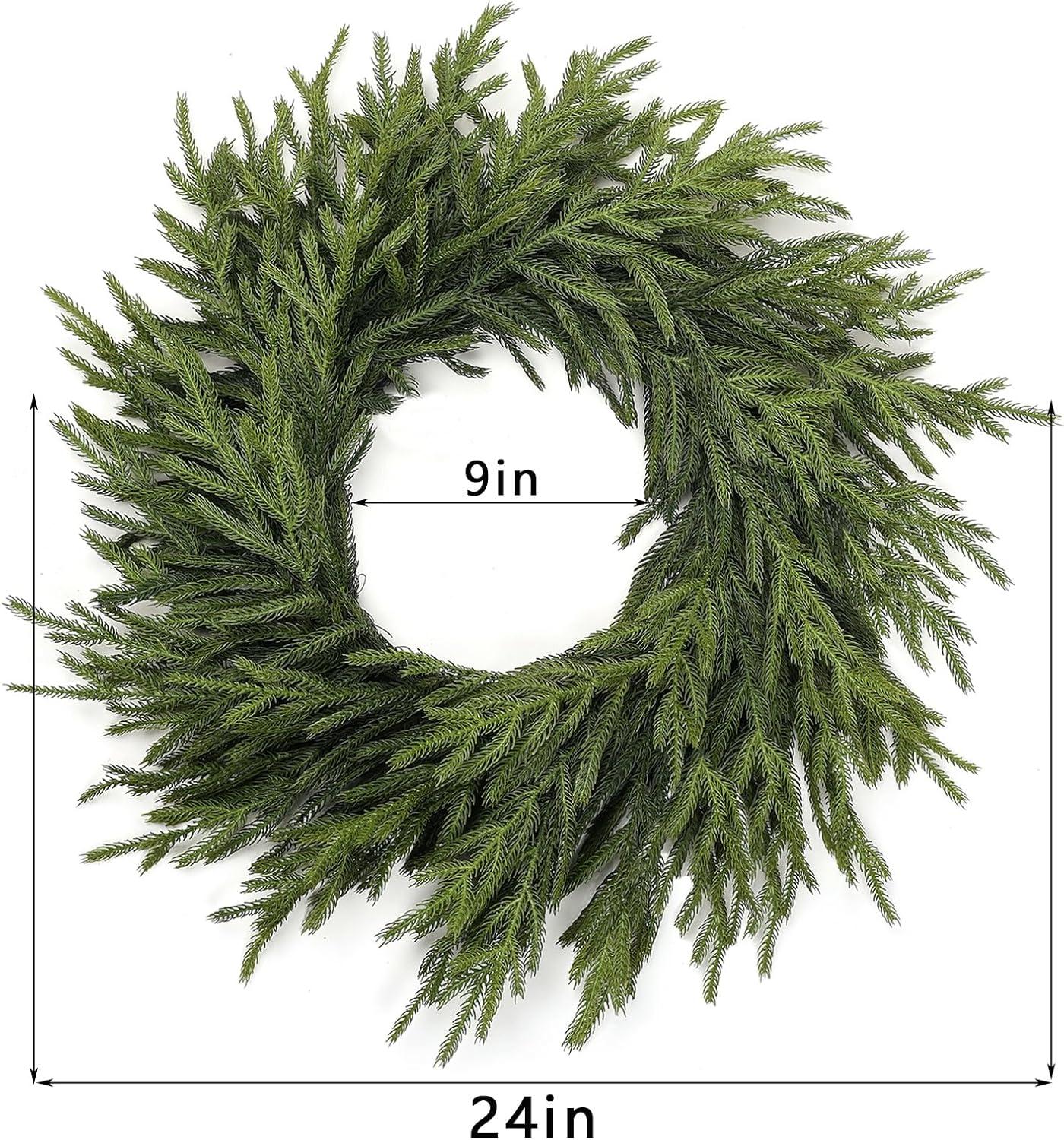 MUYIER 24" Real Touch Norfolk Pine Wreath for Front Door Artificial Christmas Wreath Green Faux Pine Wreath