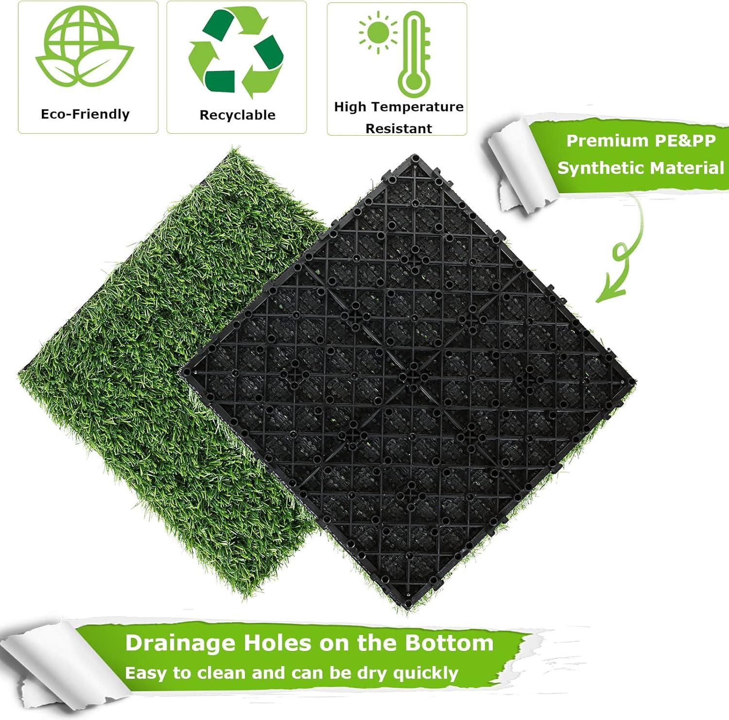 9 Pack 12" × 12" Artificial Grass Tiles - Self-Draining, Interlocking, and Easy to Install - Perfect for Patios, Balconies, Dogs, Pets, and Kids