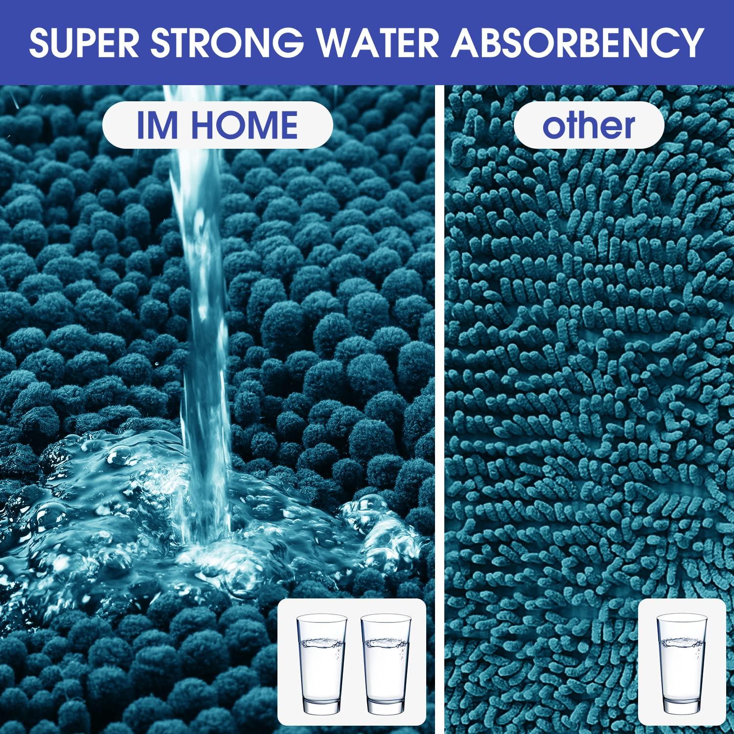 ACCUMTEK Striped Atlantic Blue Bathroom Rug Set 3 Pieces Ultra Soft, Non Slip Chenille Toilet Mat, Absorbent Plush Shaggy Bath Mats for Bathroom, Bedroom, Kitchen