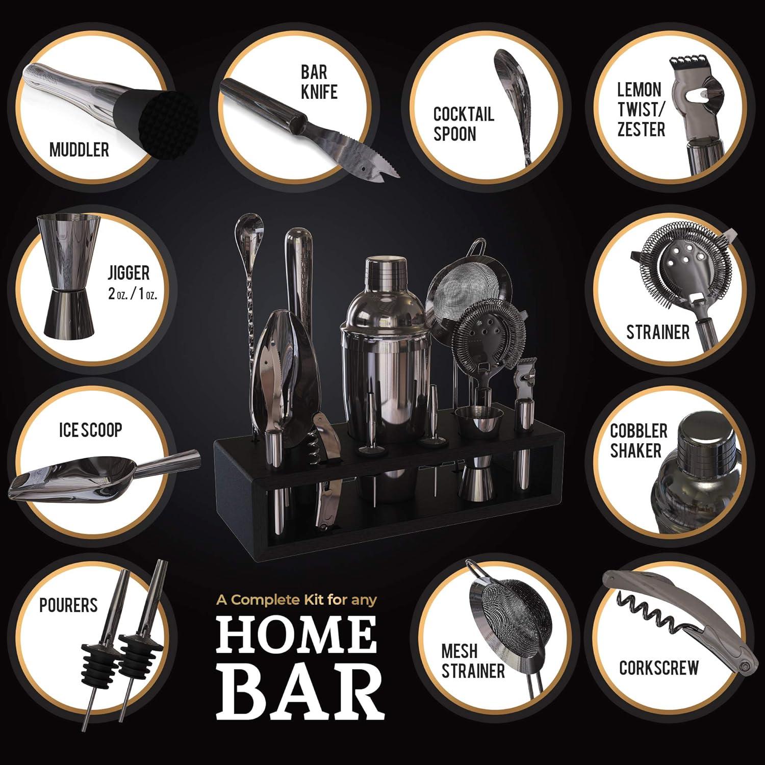 Highball & Chaser 13 piece Black Cobbler Bartender kit