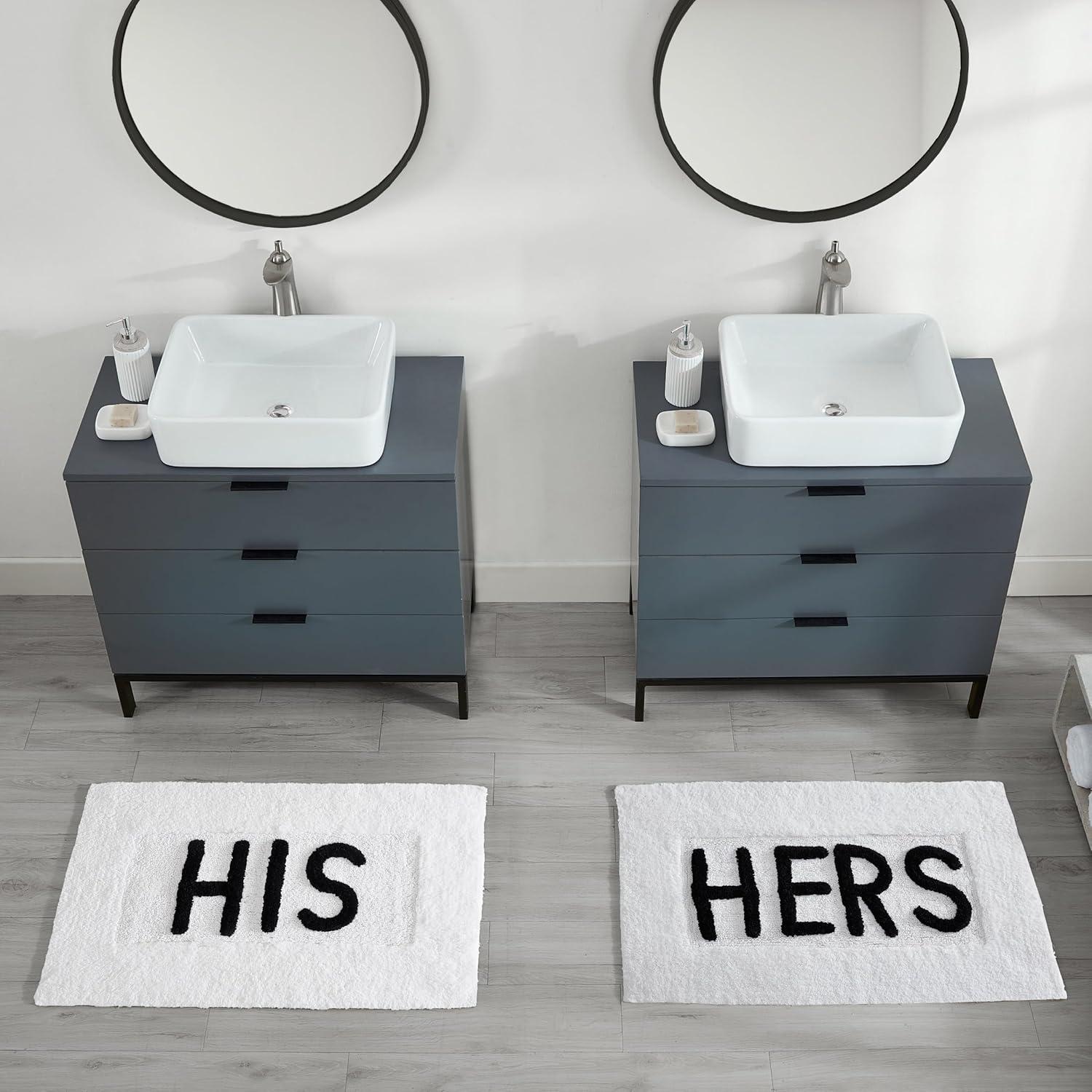 White Cotton His & Hers Bath Rug Set