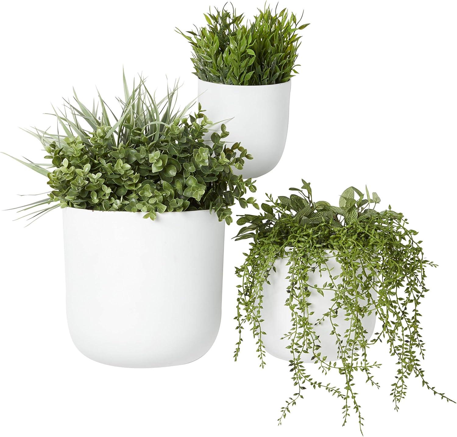 DecMode 9", 7", 6"H Round White Metal Indoor Outdoor Floating Dome Wall Planter (3 Count)