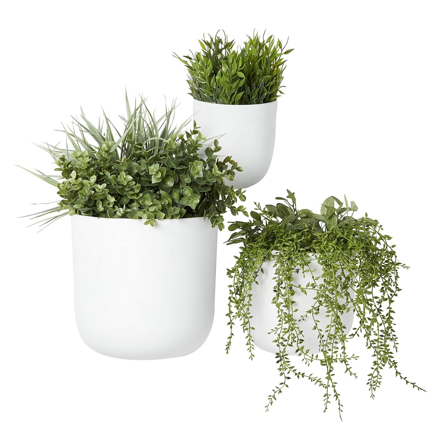 DecMode 9", 7", 6"H Round White Metal Indoor Outdoor Floating Dome Wall Planter (3 Count)