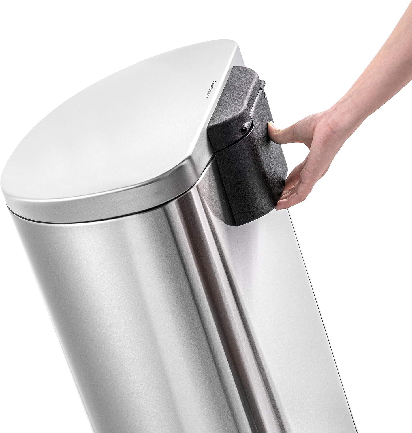 Qualiazero 13.2 Gallon Trash Can, D-Shape Step On Kitchen Trash Can, Stainless Steel