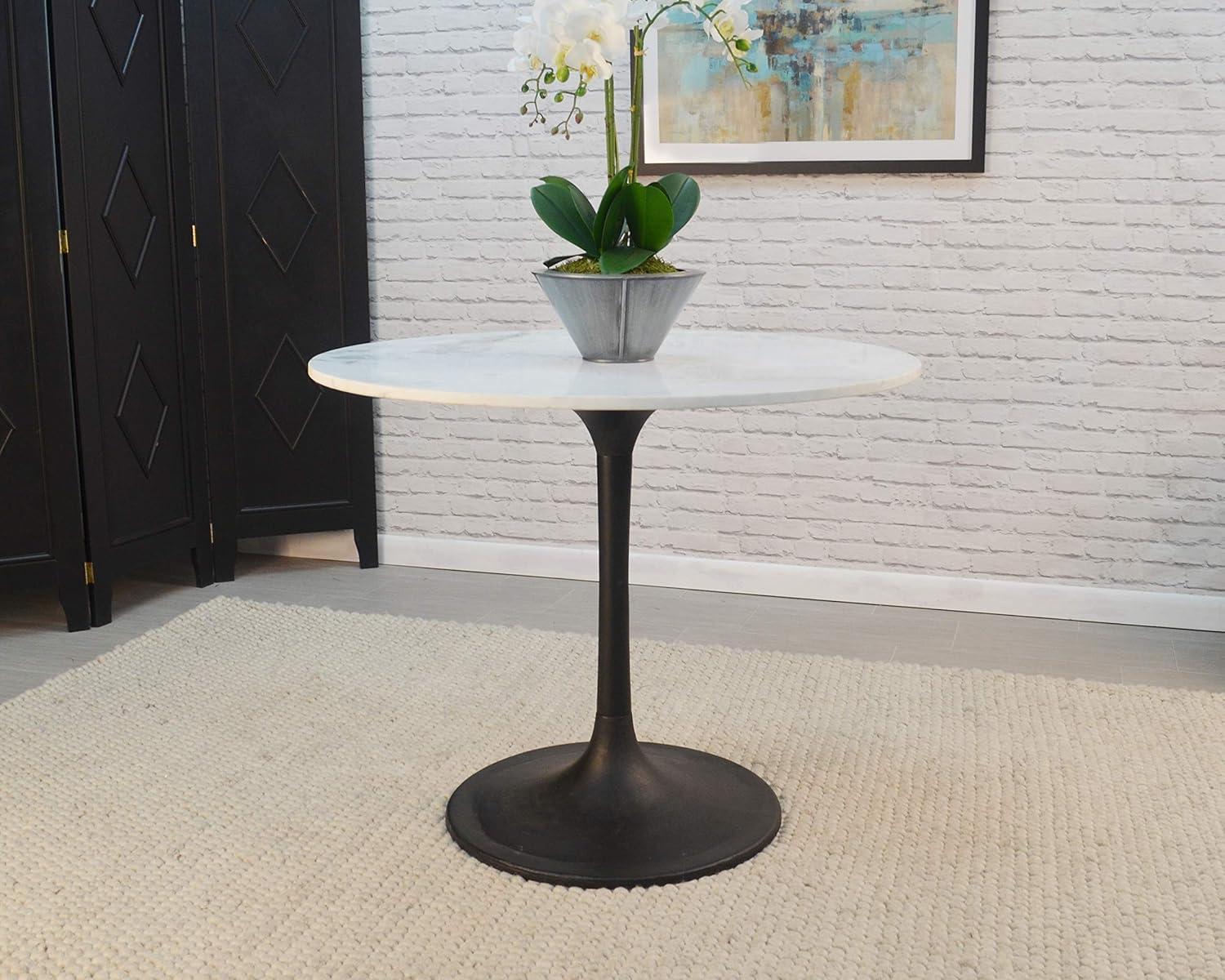 Carolina Living 40" Zaha Round Marble Top Dining Table Black/White: Pedestal Base, Seats 4