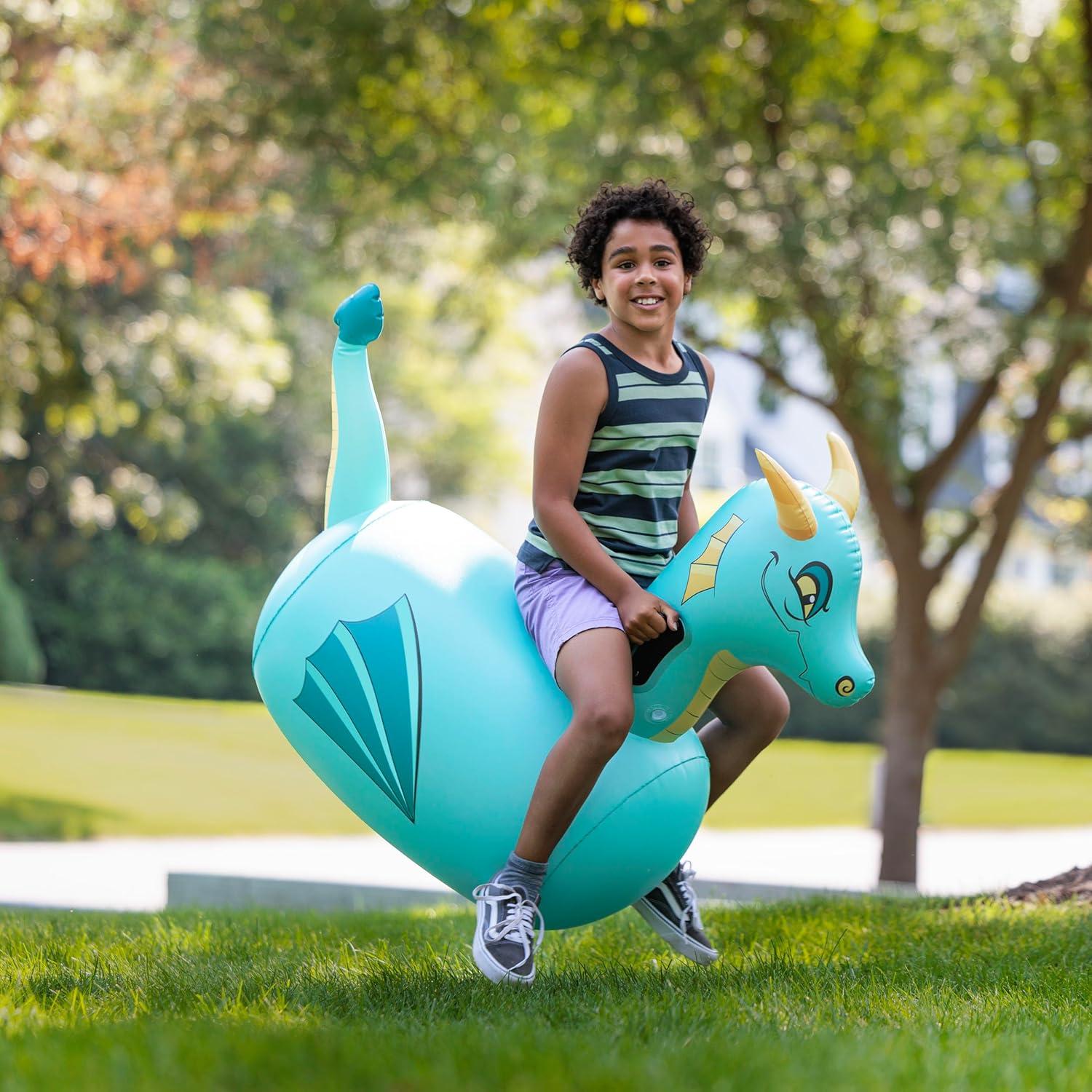 HearthSong Inflatable Ride-On Dragon, Firebreather, 19”L x 45”W x 40”H, Space Hopper