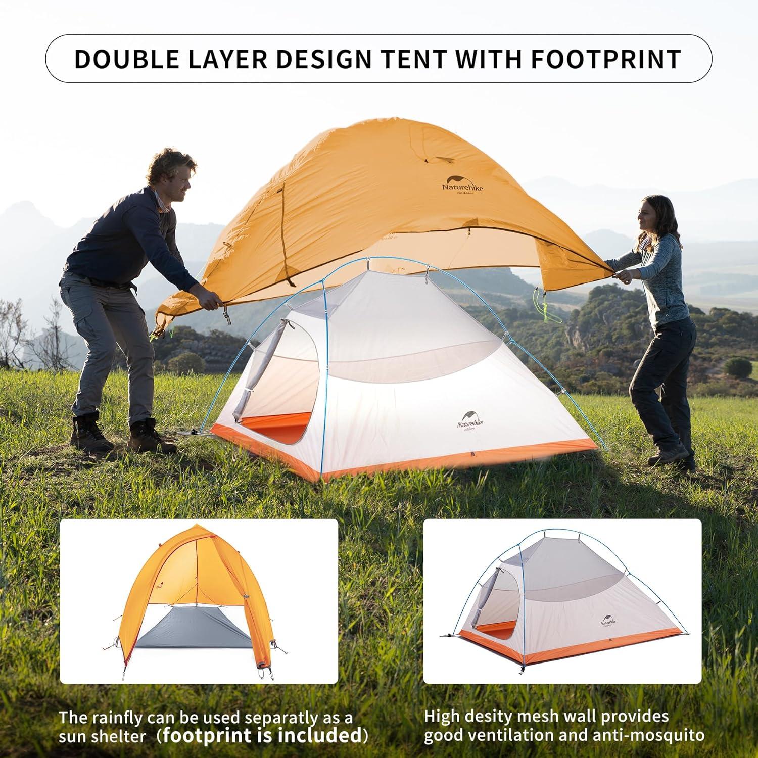 Naturehike, Cloud up Base-Lightweight Hiking Tent, Portable Outdoor Camping Tent,  Waterproof Backpacking Tent, Streamlined Design, Wind Resistance, 210T Polyester Tri-grid Wear-resistant Fabric