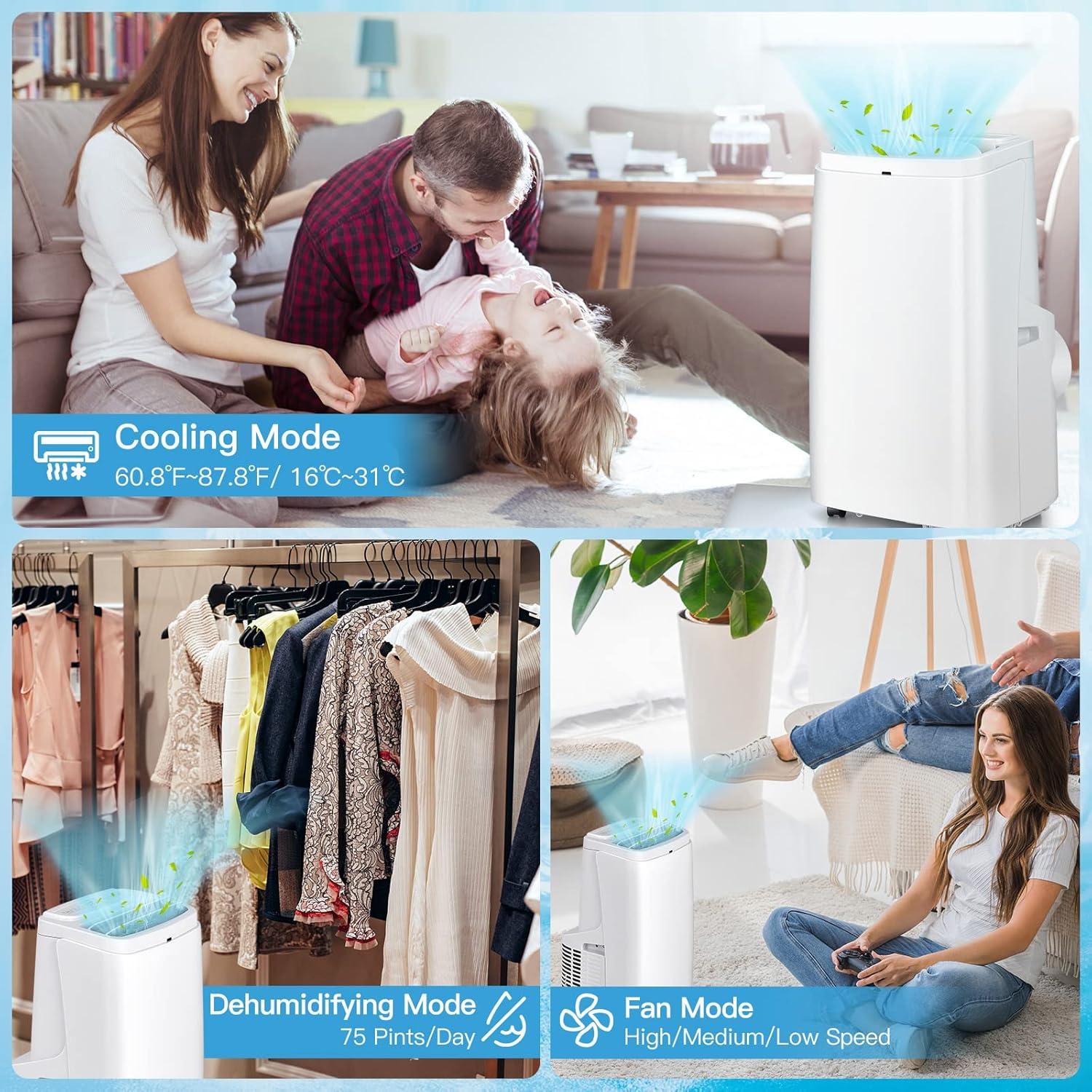 12000 BTU Portable Air Conditioner, 3-in-1 AC Cooling Unit w/Dehumidifier & Fan Modes, Cools 450 Sq. Ft, Compact Freestanding Air Conditioner, Quiet Operation