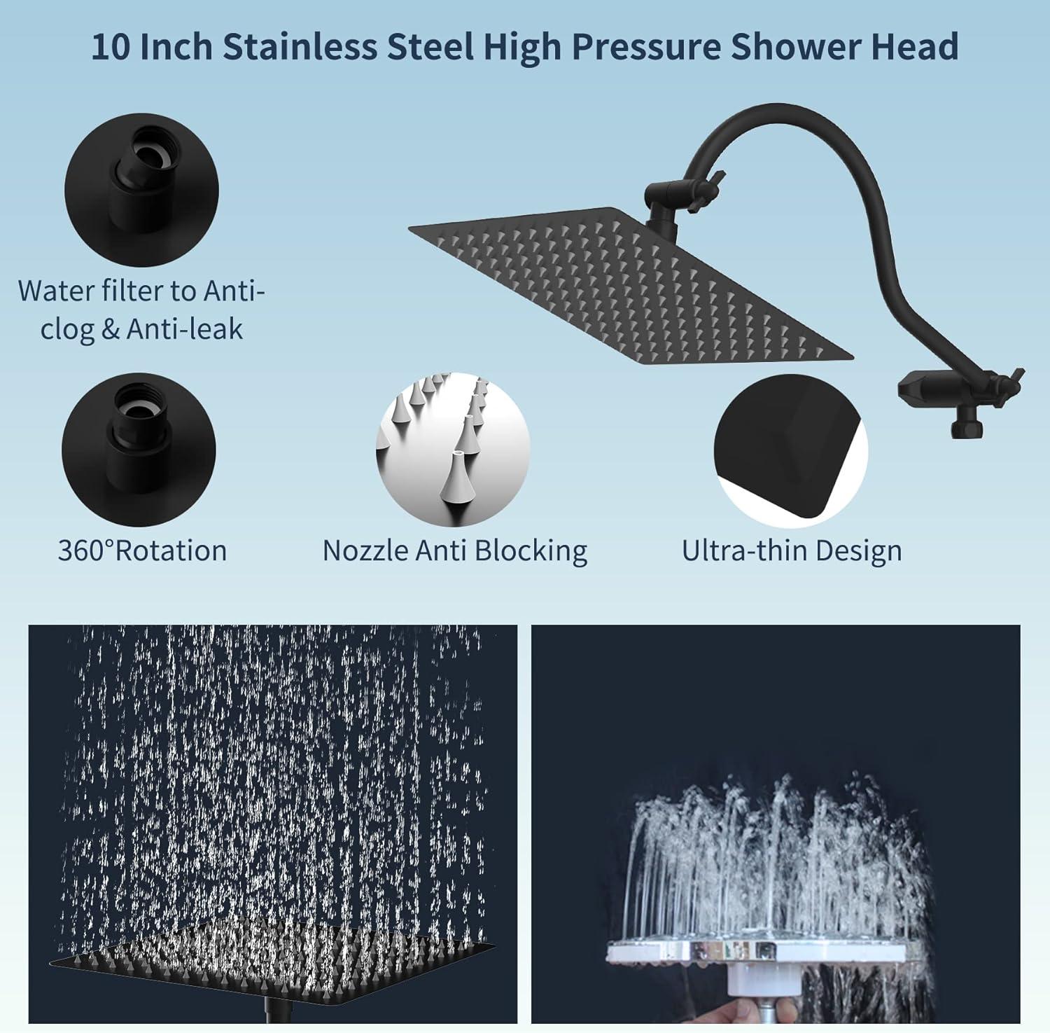 All Metal 10 Inch High Pressure Rainfall Shower Head With Handheld Shower