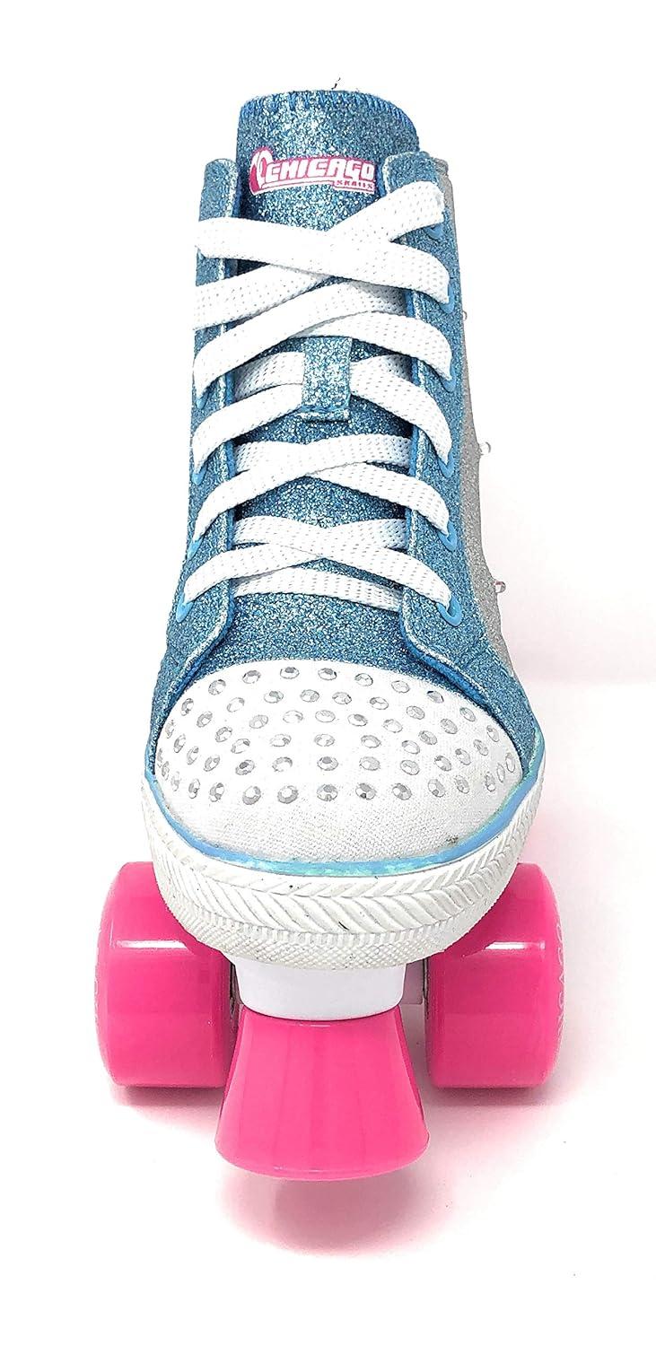 Chicago Girls Fashion Quad Skates – Glitter High-Top, Flashing Lights, 54mm Urethane Wheels, Adjustable Trucks, Indoor & Outdoor Use