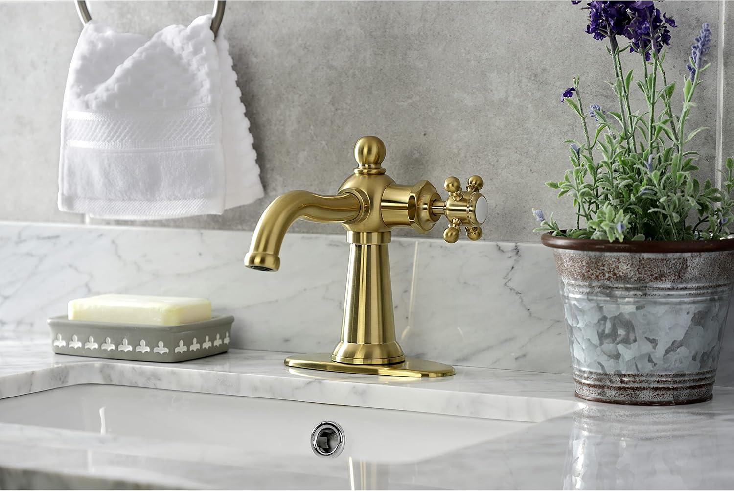 Kingston Brass Nautical Single-Handle 1-Hole Deck Mount Bathroom Faucet with Push Pop-Up and Deck Plate