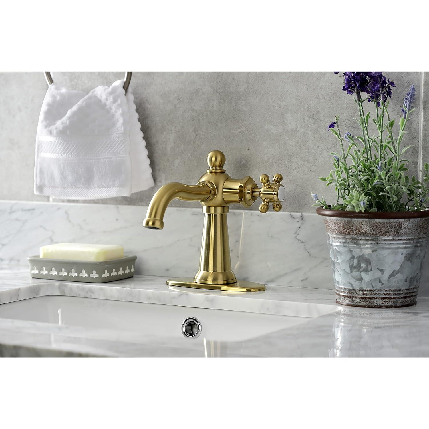Kingston Brass Nautical Single-Handle 1-Hole Deck Mount Bathroom Faucet with Push Pop-Up and Deck Plate