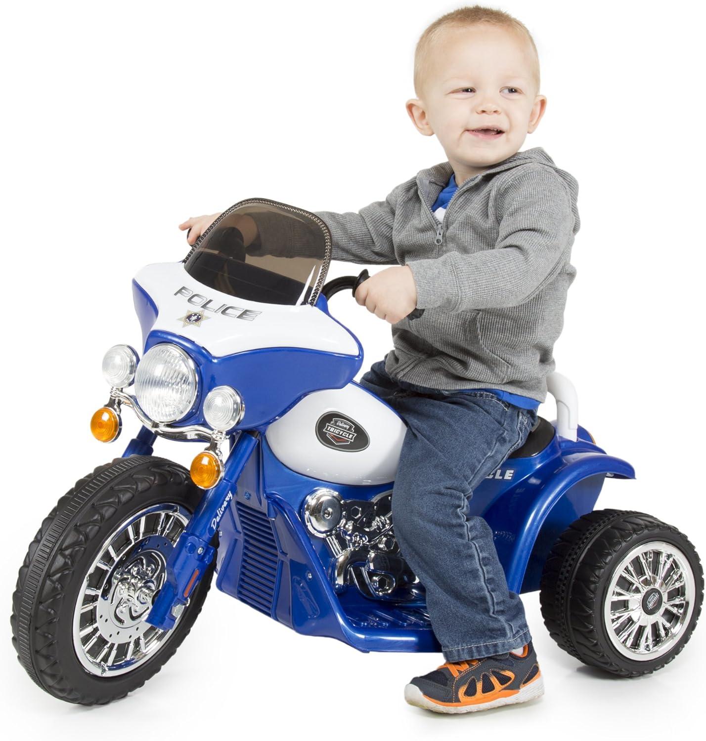 3 Wheel Mini Motorcycle Trike for Kids, Battery Powered Ride on Toy by Rockin’ Rollers – Toys for Boys and Girls, 2 - 5 Year Old – Police Car