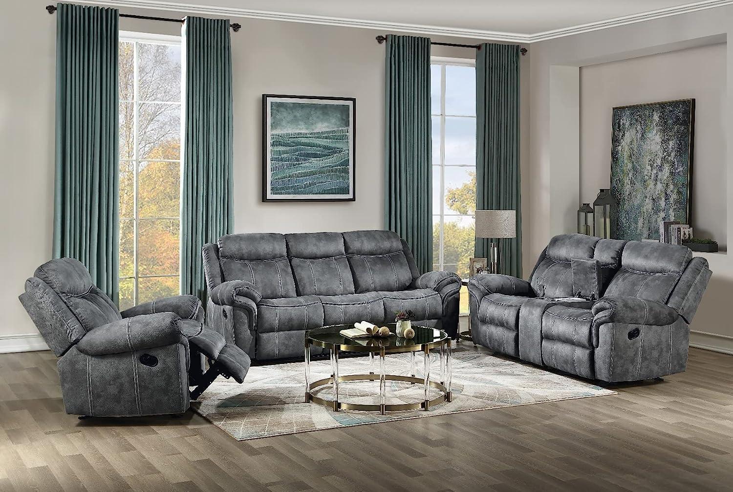 ACME Zubaida Reclining Loveseat with USB Dock and Console in 2-Tone Gray Velvet