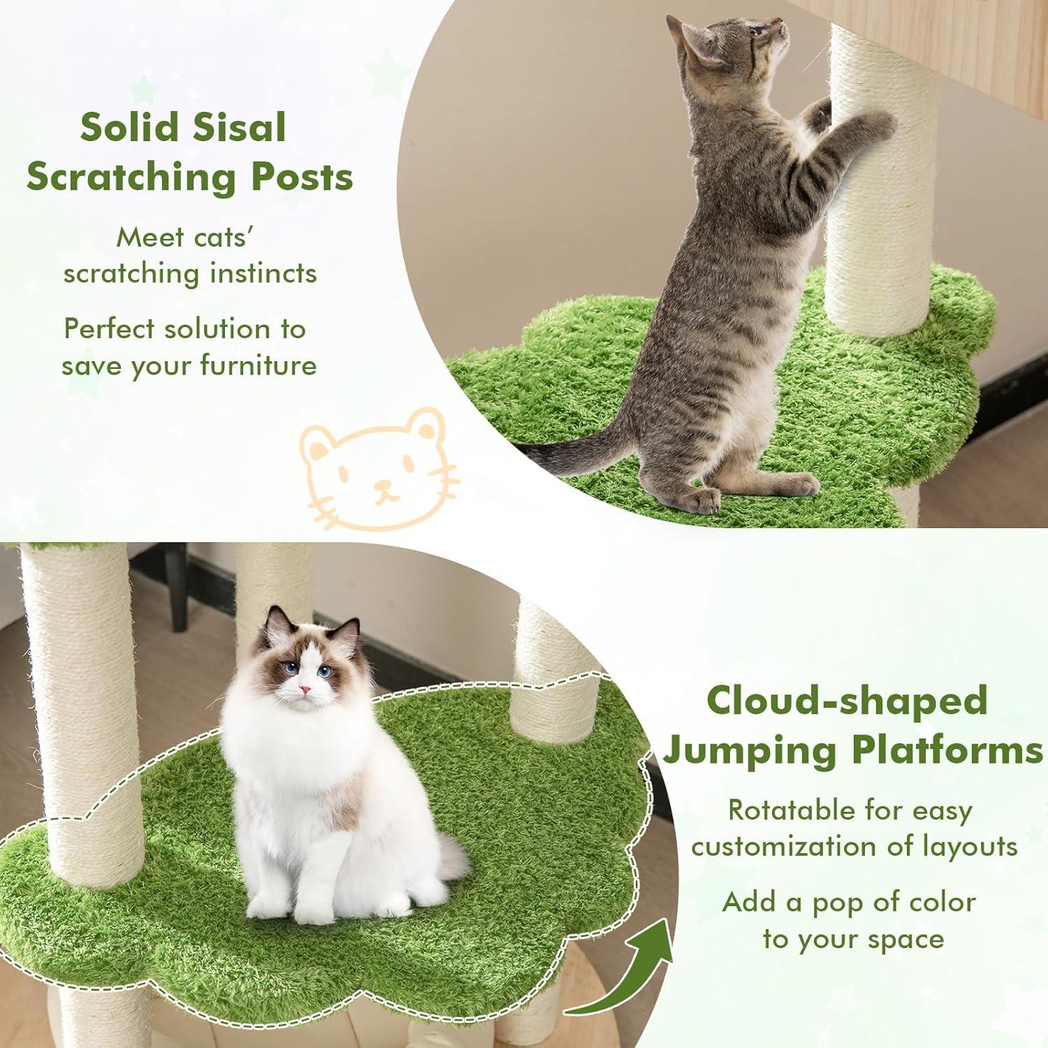 Latitude Run® Latitude Run® Wooden Cat Tree 55'' Tall Cat Climbing Stand W/ Sisal Scratching Posts Green