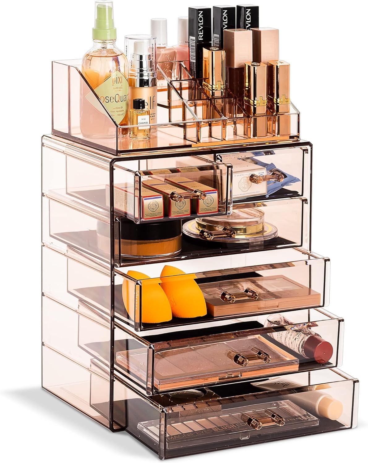 Sorbus Clear Makeup & Jewelry Organizer & Display (4 Large, 2 Small Drawers) Brown