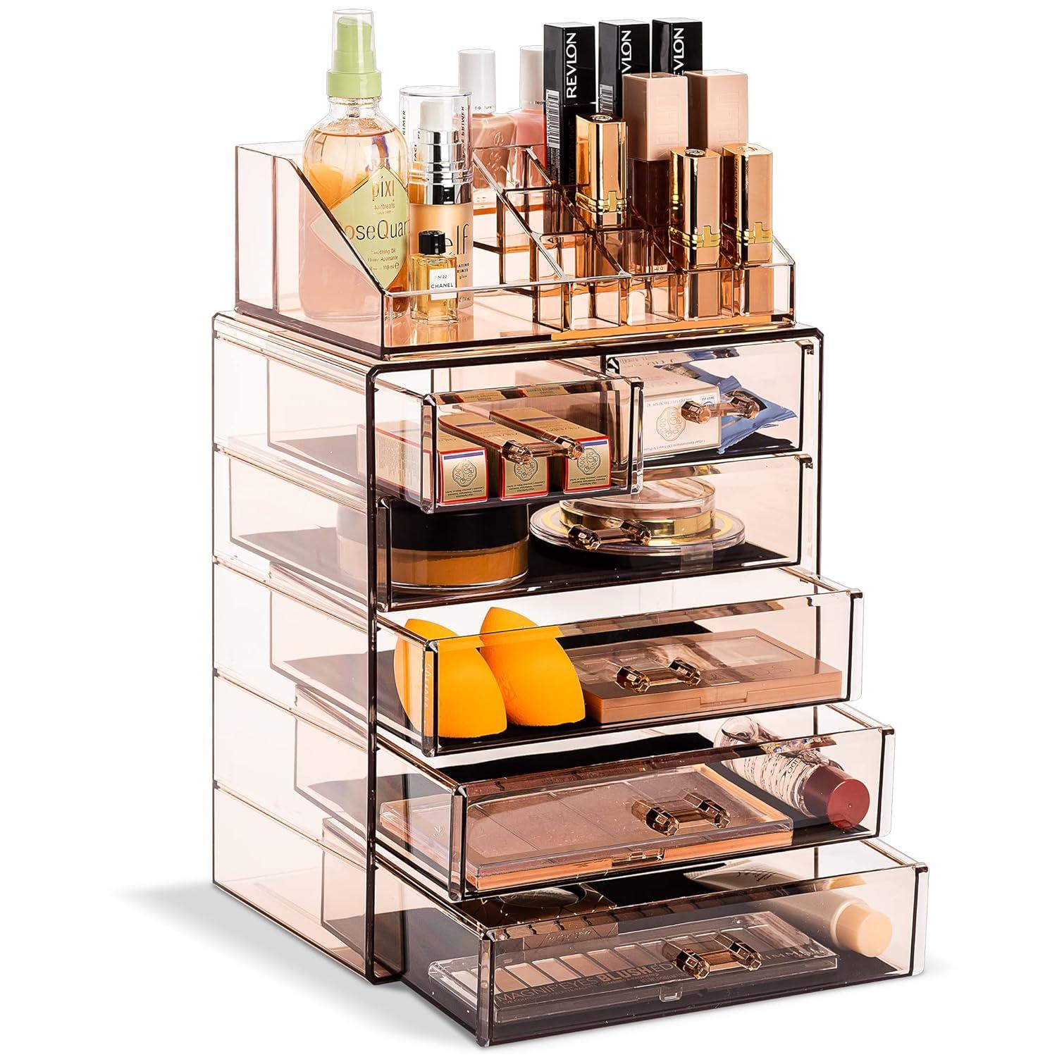 Sorbus Clear Makeup & Jewelry Organizer & Display (4 Large, 2 Small Drawers) Brown