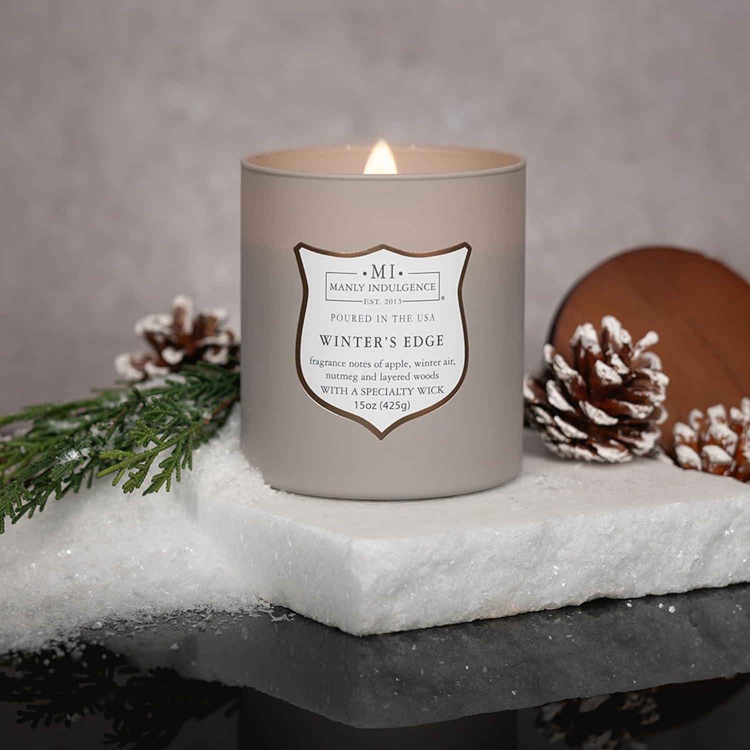 Manly Indulgence Signature Winter's Edge Scented Jar Candle, 15 oz, 60h Burn, Woody & Earthy