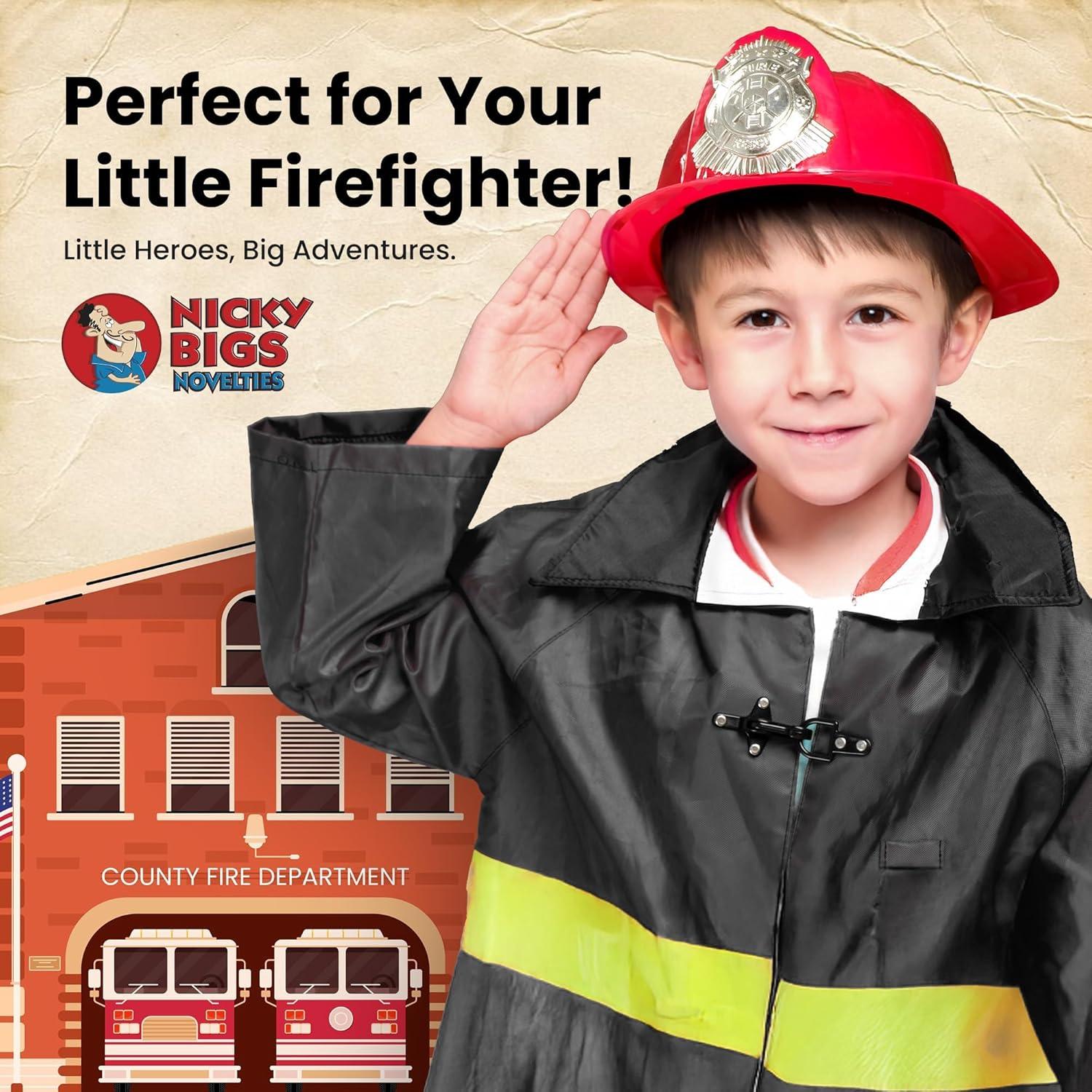 Nicky Bigs Novelties Child Deluxe Red Firefighter Helmet Costume Accessory Kids Fireman Hat Costume