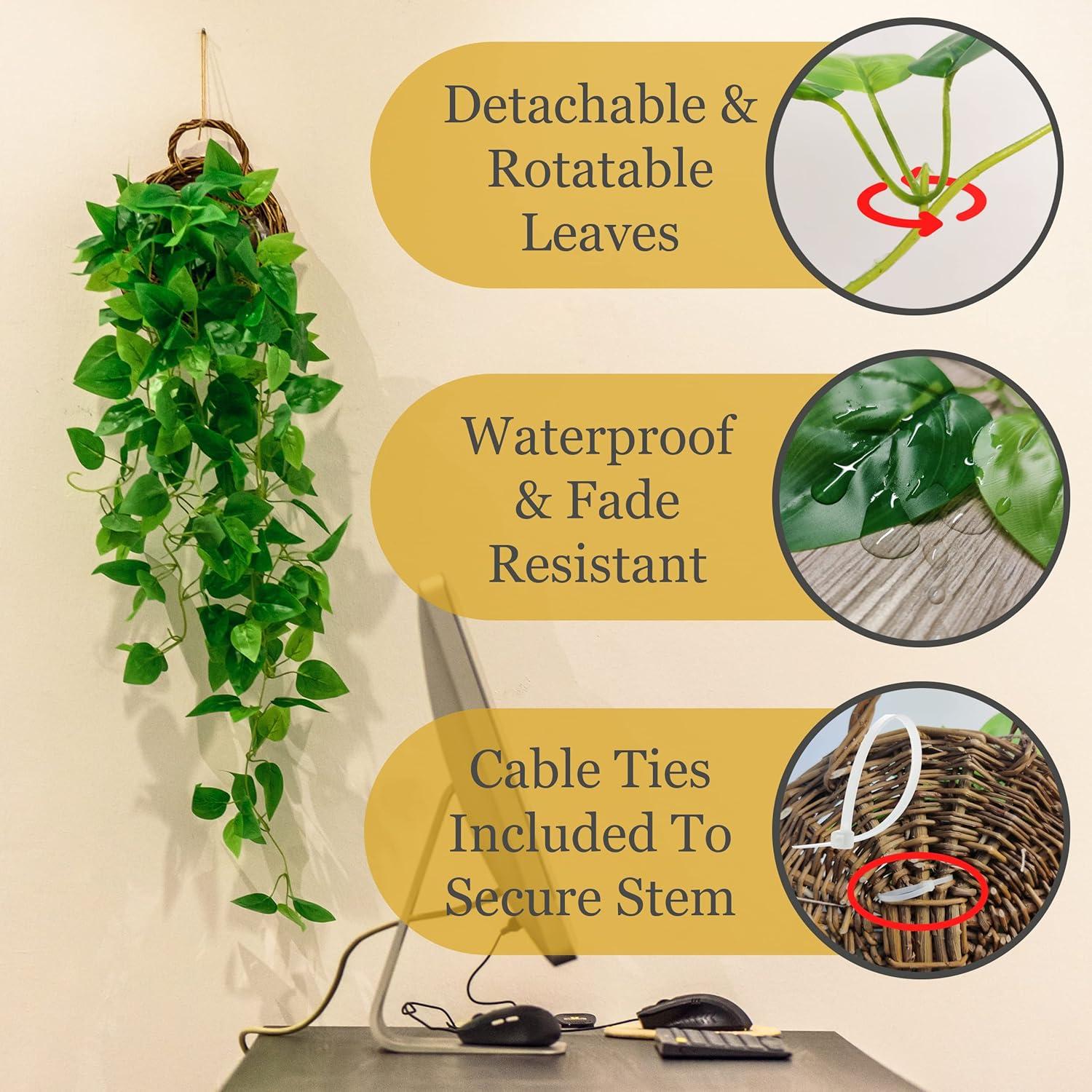 Ophelia & Co. Fake Hanging Plants Vines(2Pcs) Artificial Ivy Greenery Garlands For Home Bedroom Living Aesthetic Indoor,Outdoor Farmhouse Decorations(No Basket)