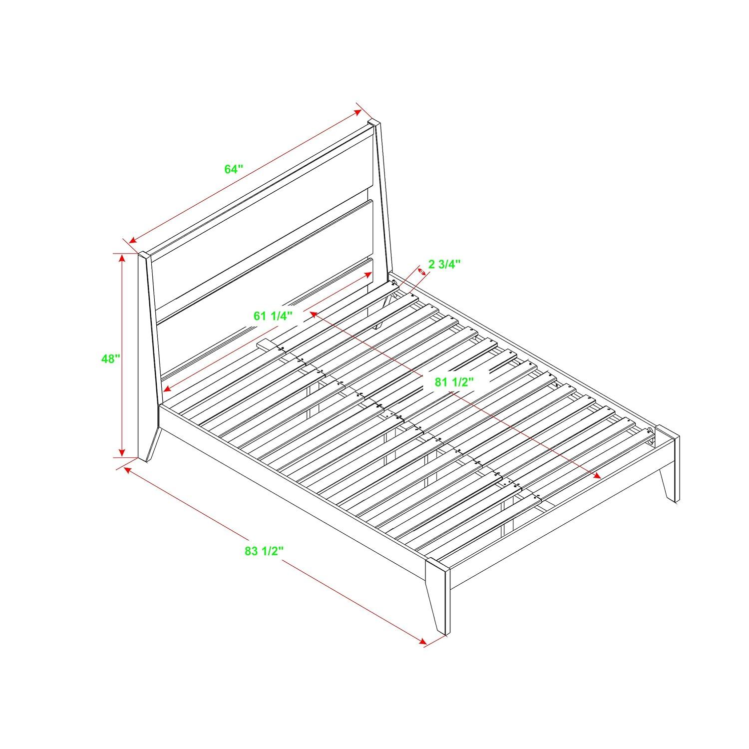 Queen Solid Wood Modern Platform Bed - Walnut