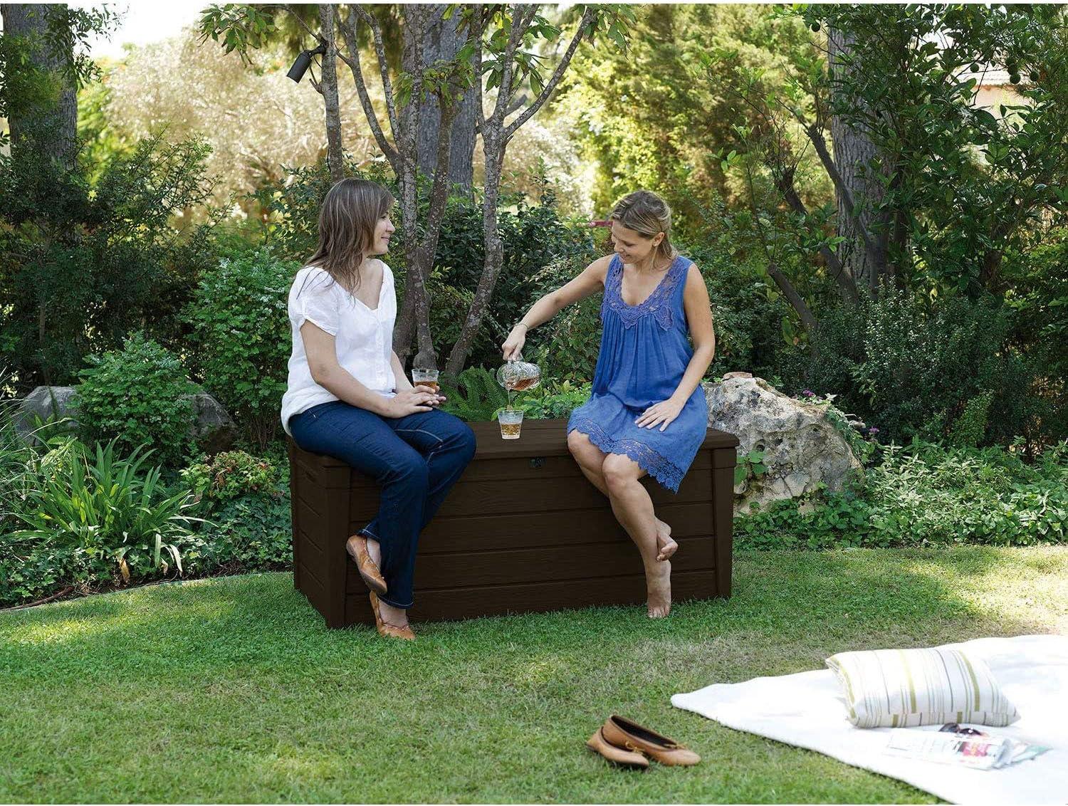 Keter Keter Brightwood 120 Gallon Large Durable Outdoor Storage and Weather Resistant Resin Deck Box