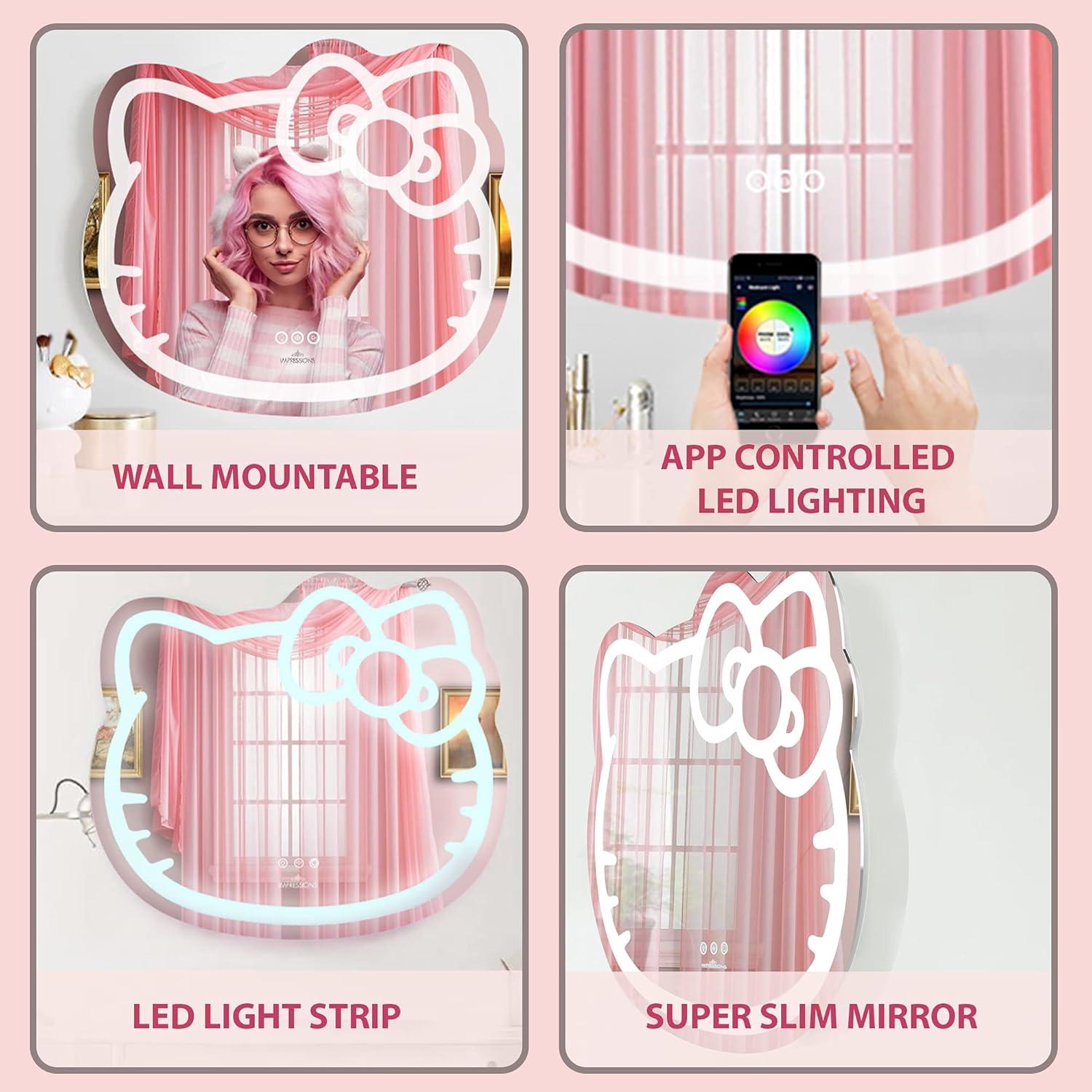 IMPRESSIONS VANITY · COMPANY Hello Kitty Wall Mirror with Wi-Fi, Smart Touch Sensitive Makeup Vanity Mirror with App Controller