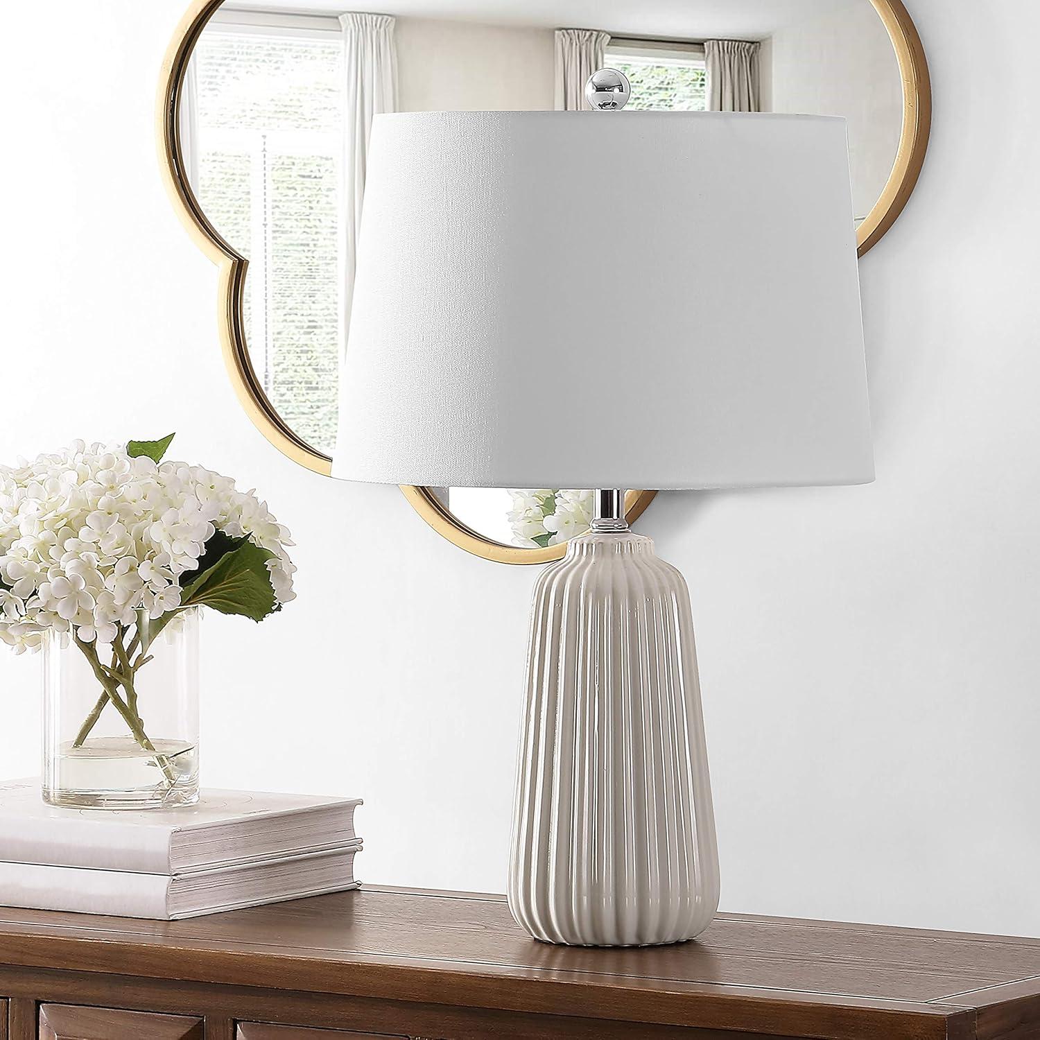 Wildon Home® Modern Ceramic Table Lamp With Led Bulb Included - Elegant Ivory Finish And Textured Design For Bedroom, Living Room, Or Home Office