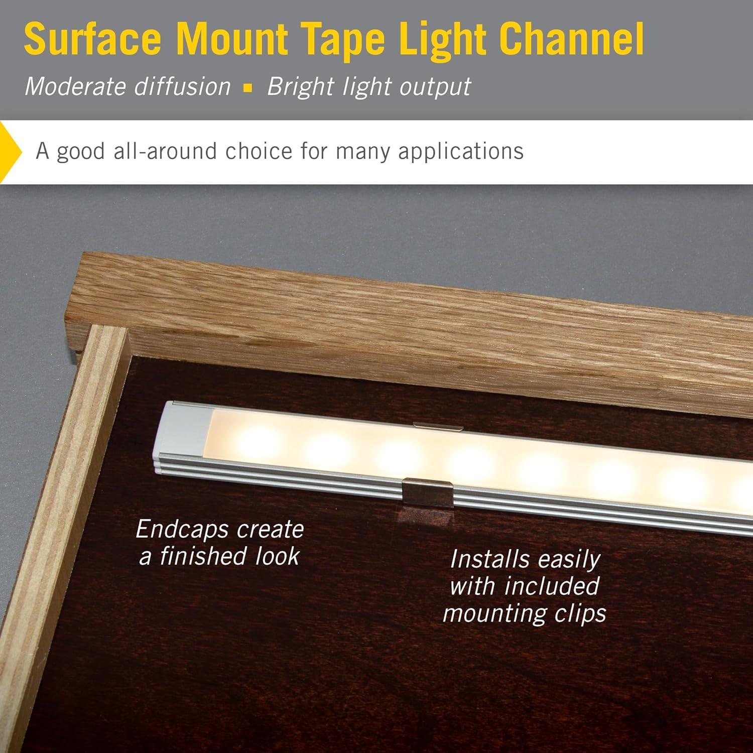 LED Tape Light Mounting Channel, Surface Mount, Silver