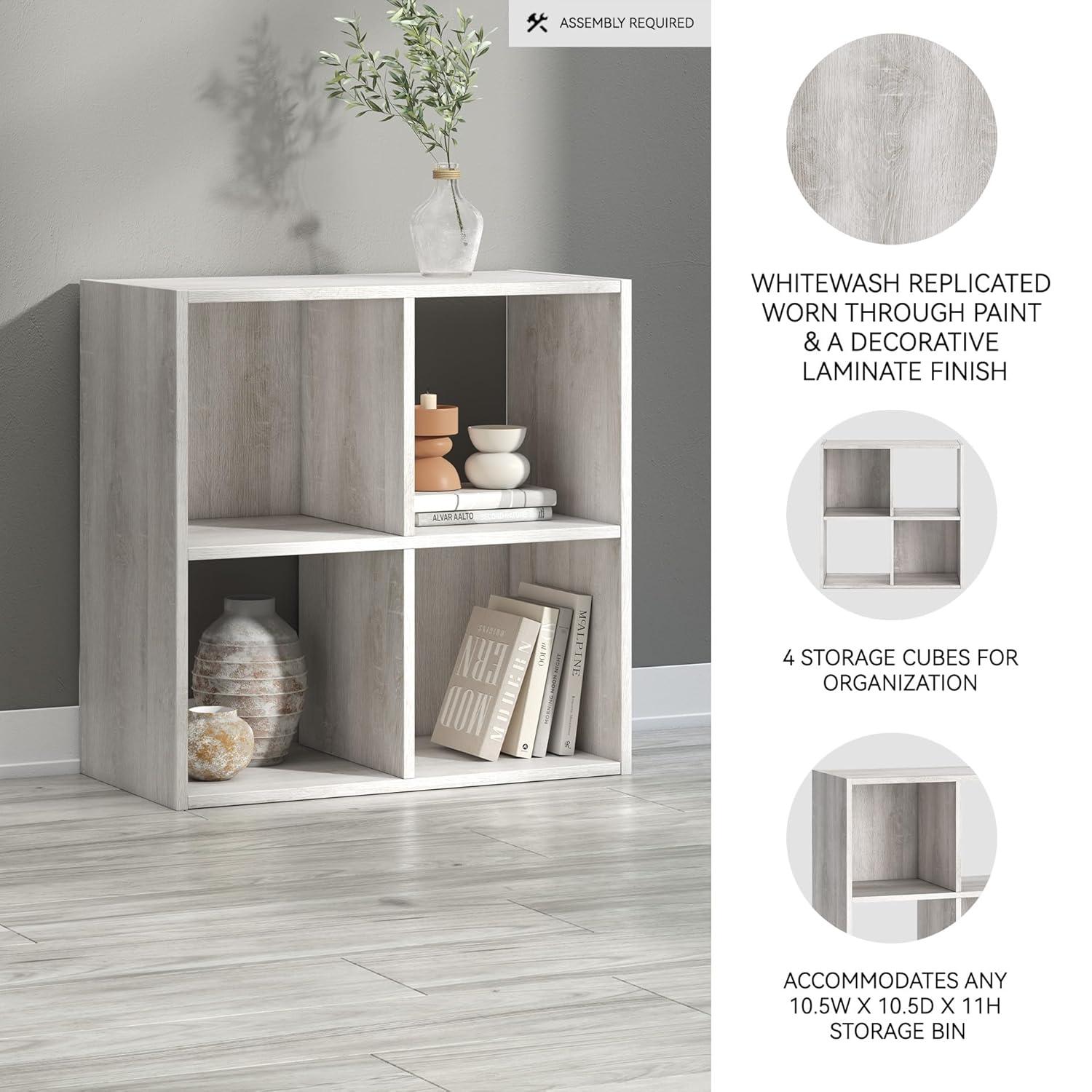 Signature Design by Ashley 23.82" Paxberry 4 Cube Organizer Whitewash: Modern Laminated Bookshelf, Storage Display