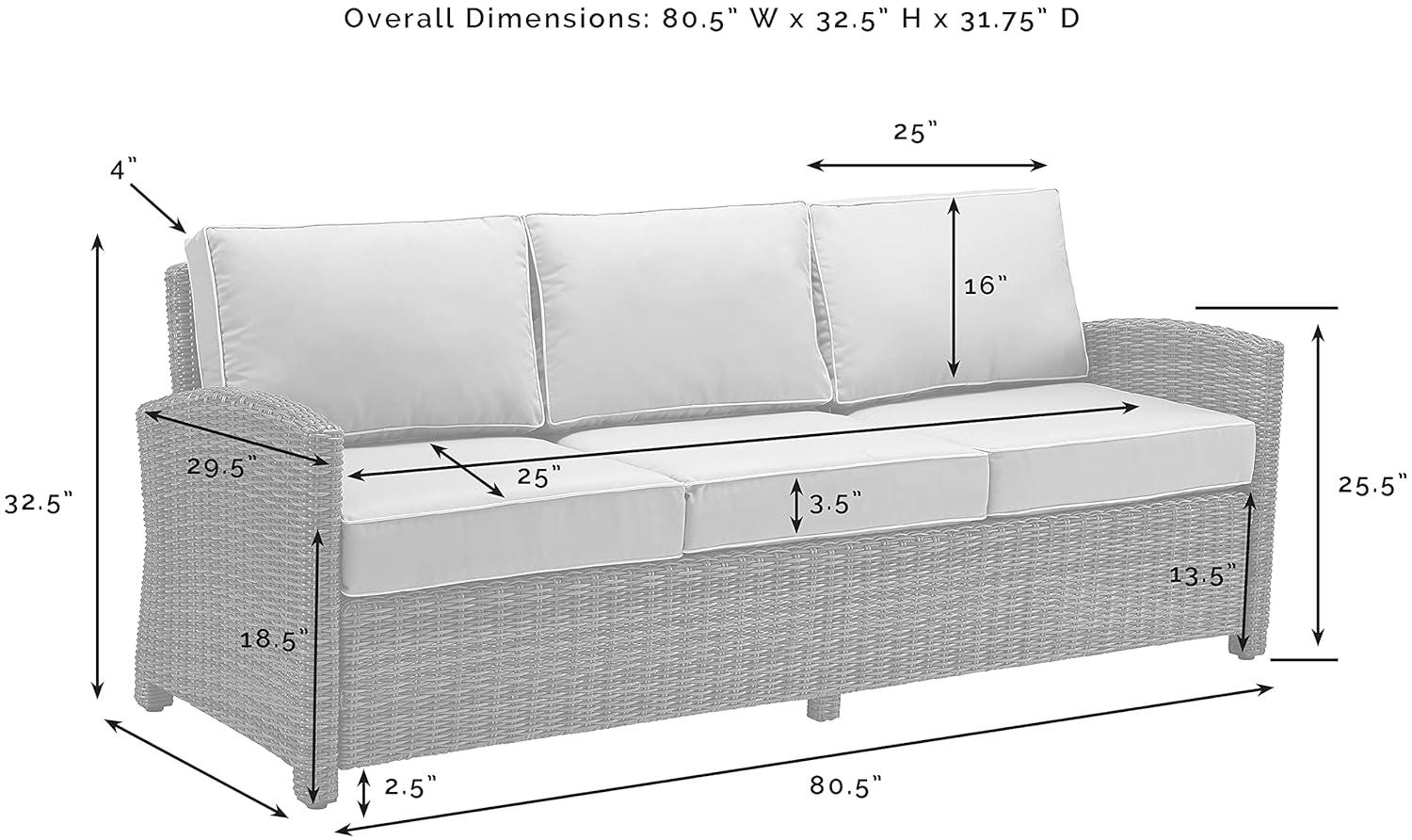 Bradenton Outdoor Wicker Sofa - Sangria - Crosley: Steel Frame, UV-Resistant, 3-Seater Patio Couch with Foam Cushions