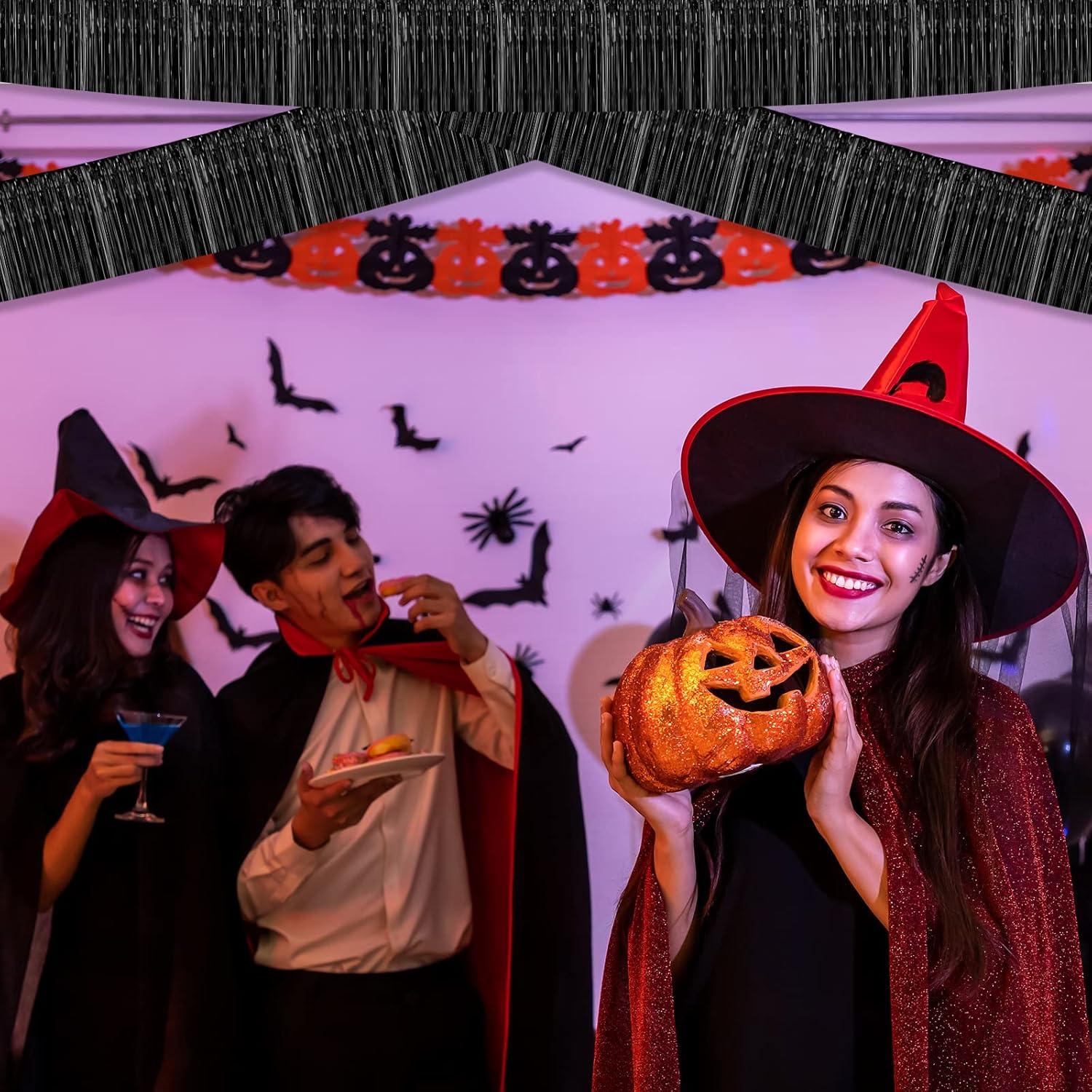 6 Pack 10 Feet Metallic Foil Fringe Garland Tinsel Streamers, Boriyuan Wall Hanging Fringe Backdrop Banner for Parade Floats, Wedding, Birthday, Christmas, New Year Party Decorations (Black)