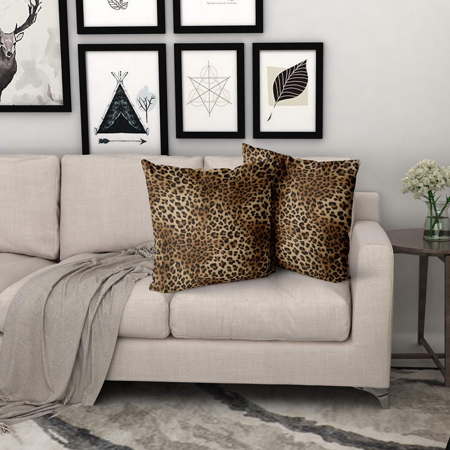 Brown Leopard Throw Pillow Cover - 2 Pcs Cheetah Pillow Case 20x20 inch Cotton Soft Animal Print Pillows Covers Decorative Cushion Cover for Home Couch Bed Sofa Double Side Printed