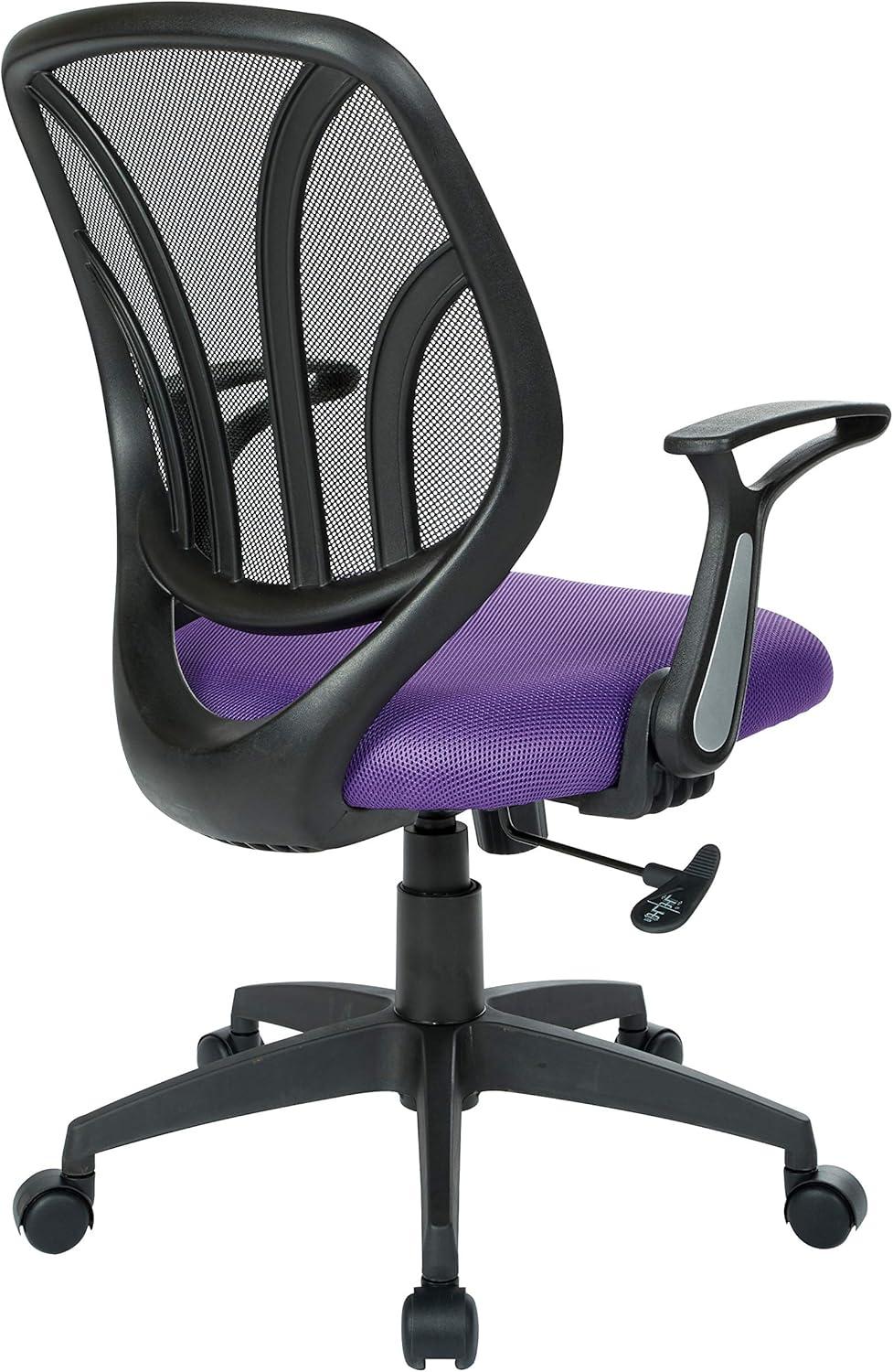 Office Star Products Screen Back Chair with Purple Mesh, Flip Arms, and Silver Accents