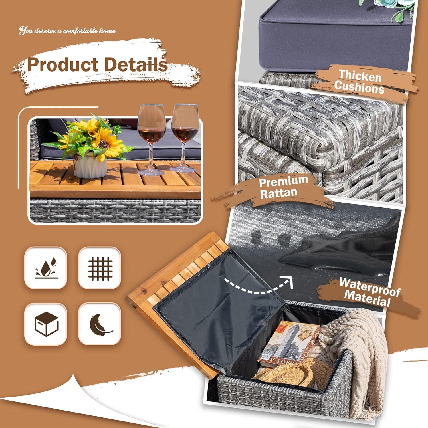 Devoko Patio Day Bed with 2 Side Tables Outdoor Daybed Set MultifunctionalRattan Lounge Bed for Backyard Porch Poolside Lawn Beach (Gray)