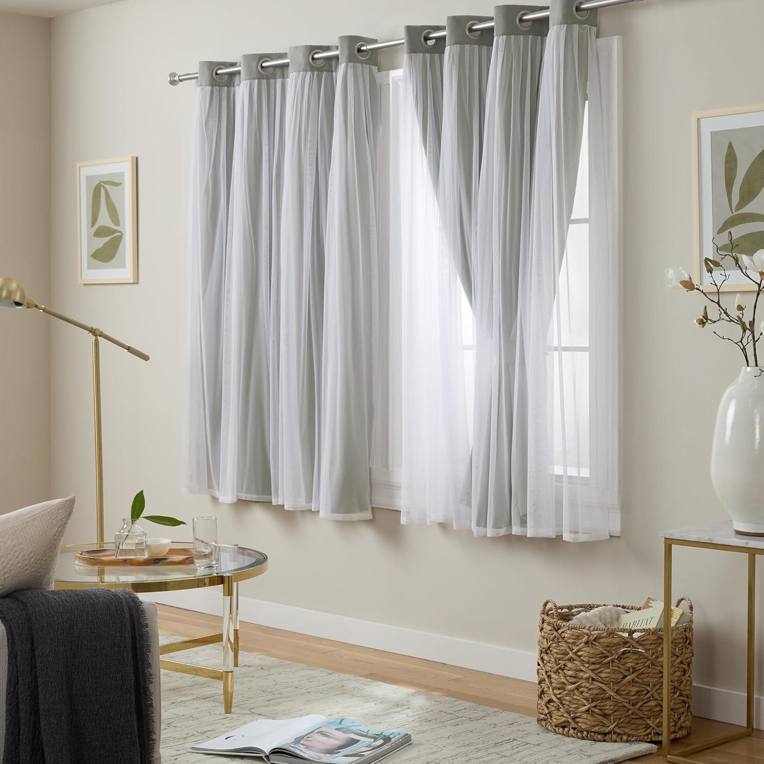 Exclusive Home Catarina Layered Solid Room Darkening Blackout and Sheer Grommet Top Curtain Panel Pair