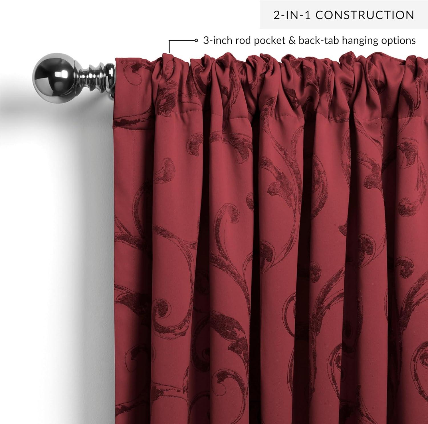 Rouge Wine Polyester Blackout Curtain Panel with Trim Embellishment