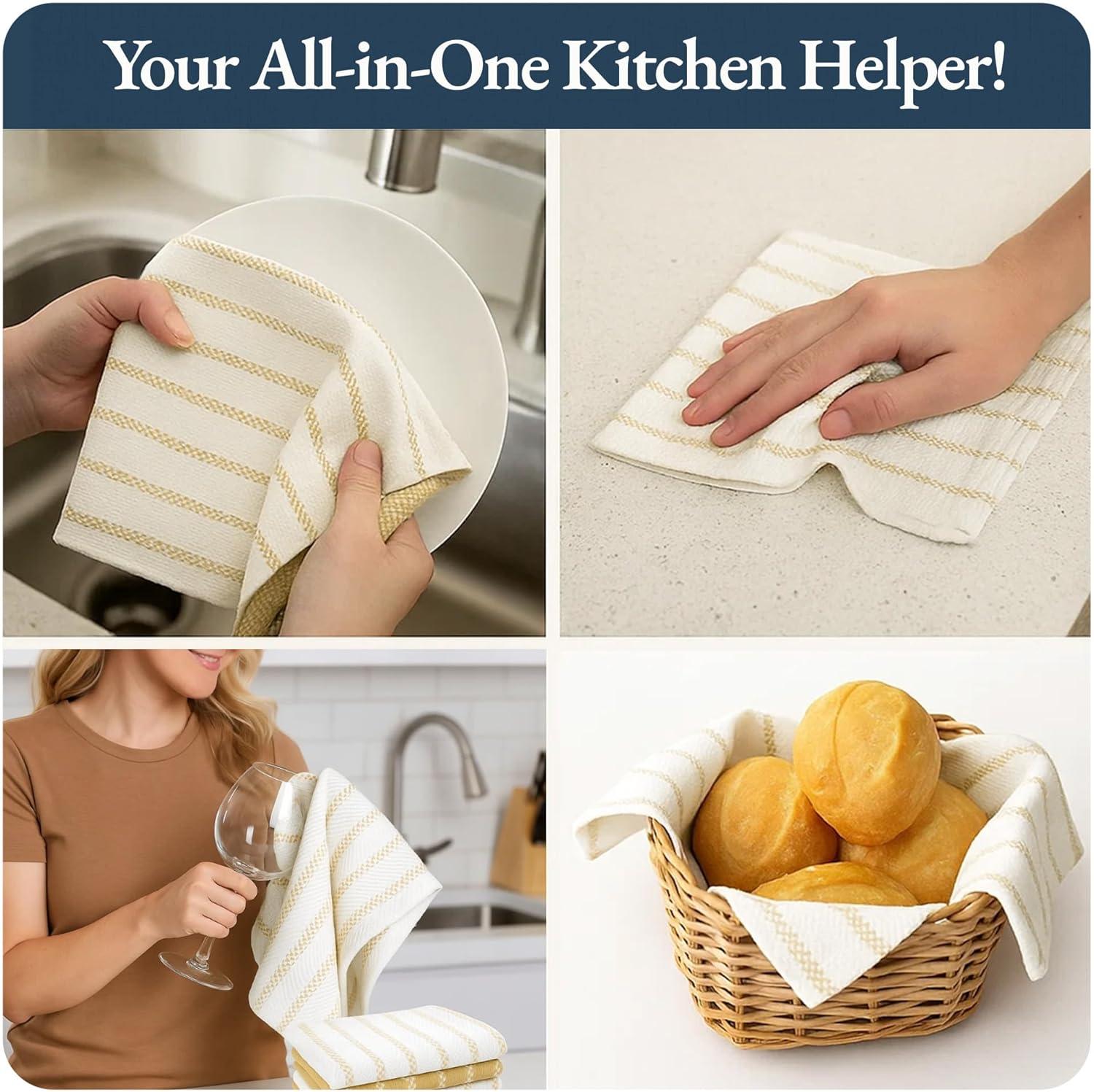 KAF Home Madison Set of 4 Absorbent, Durable and Soft Kitchen Towels | 18" x 28"  - Sunshine