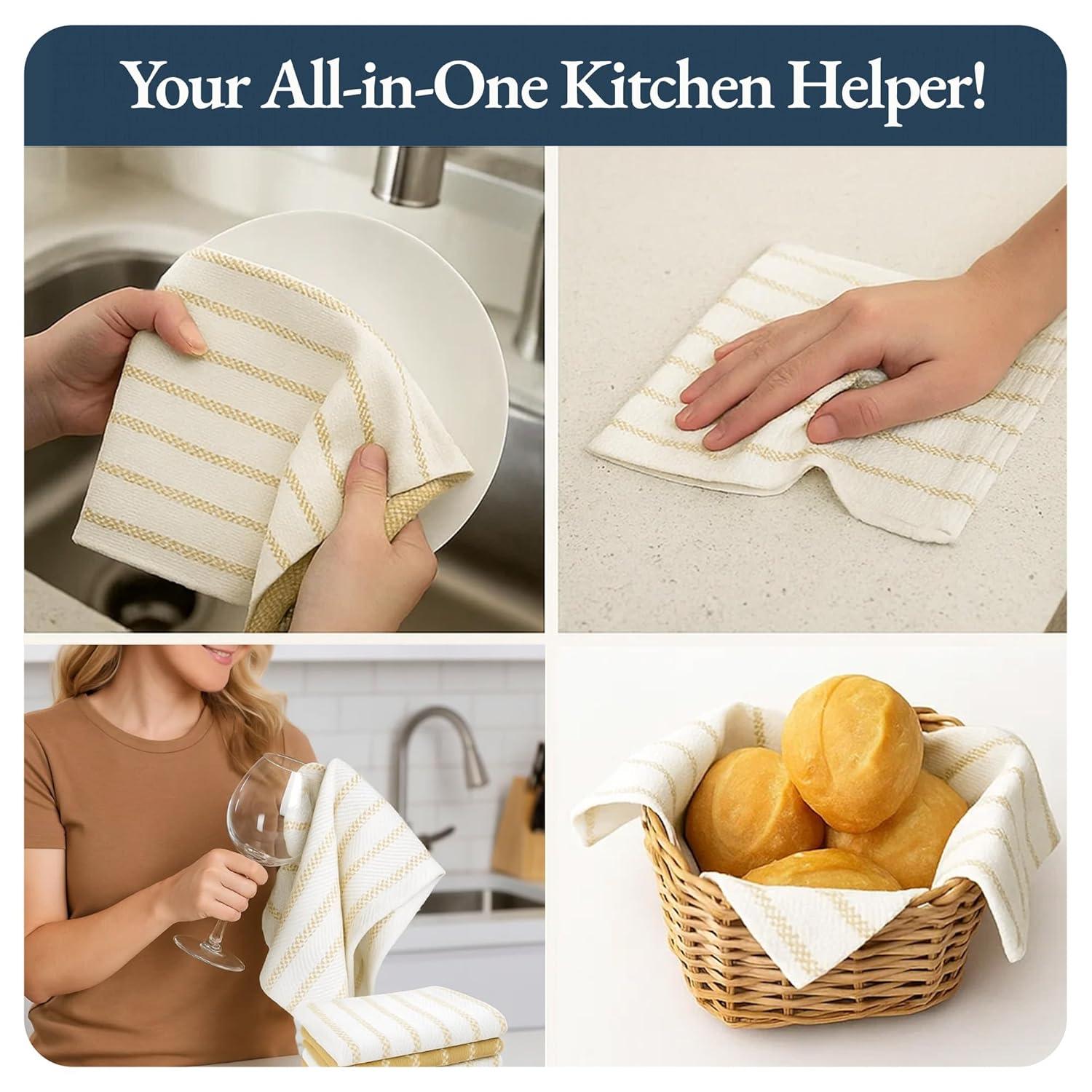 KAF Home Madison Set of 4 Absorbent, Durable and Soft Kitchen Towels | 18" x 28"  - Sunshine