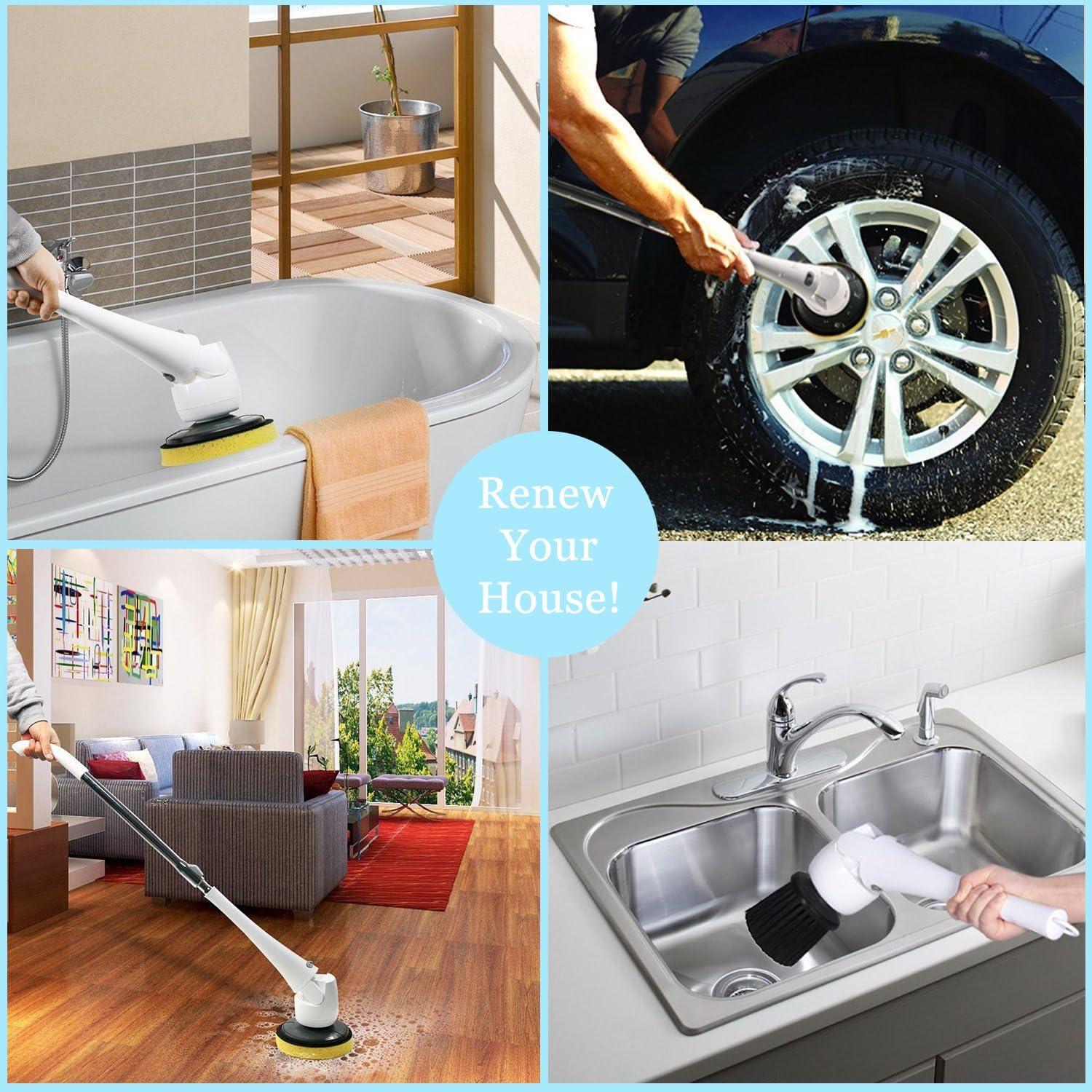Floor Scrubber Machine, Electric Spin Scrubber Cordless Power Scrubber with Extension Handle & 5 Cleaner Brushes for Bathroom Tub Tile Kitchen Hard Floor Grout Pool