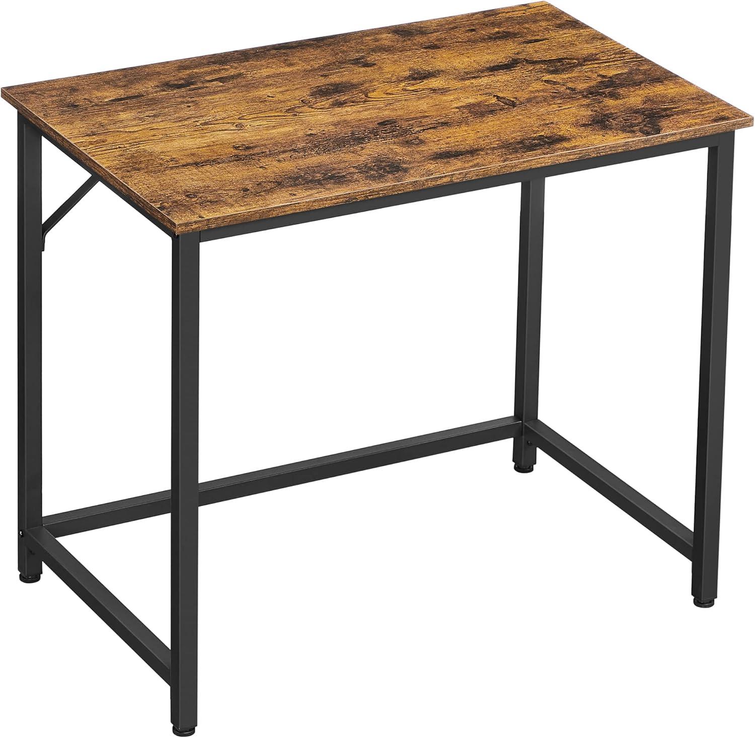 Rustic Brown and Black Industrial Computer Desk with Metal Frame