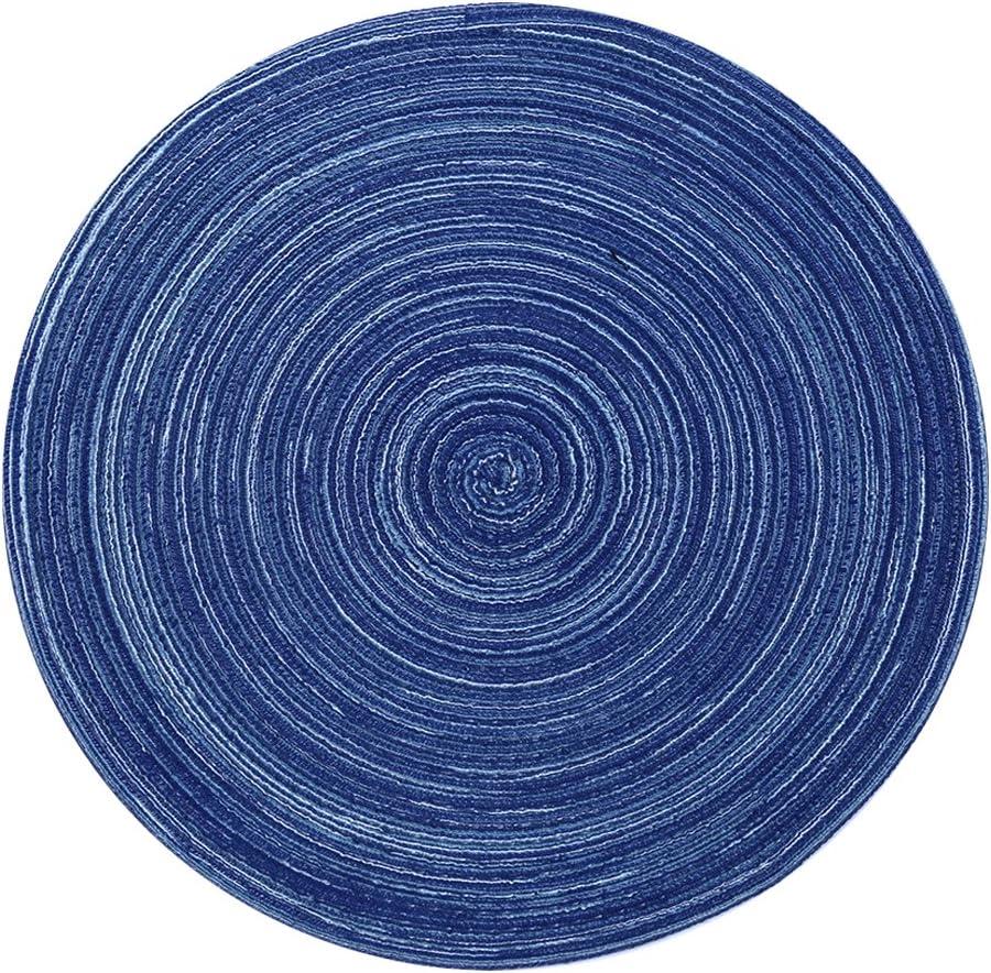 Blue Round Heat-Resistant Fabric Placemats, Set of 4