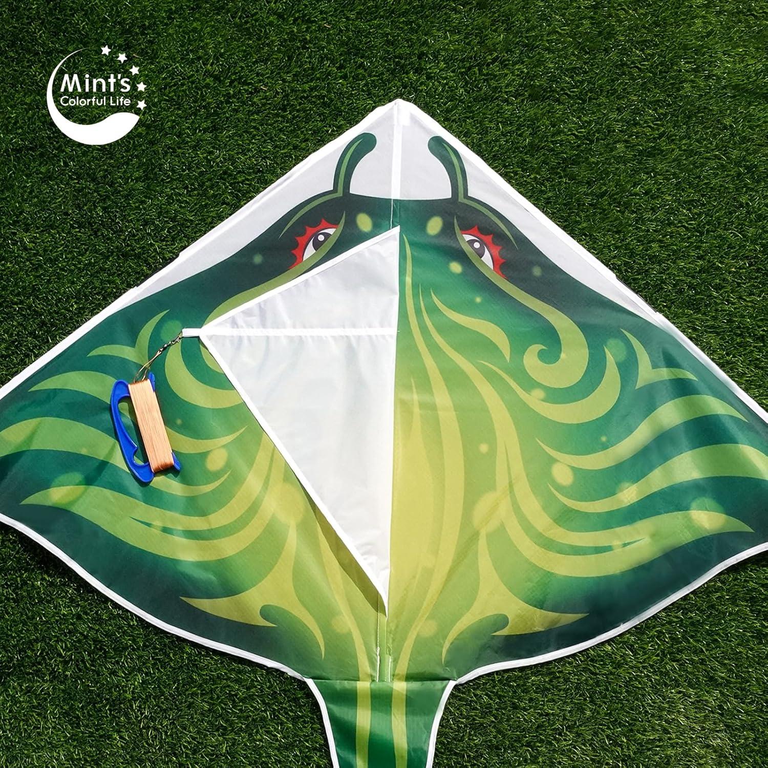 Mint's Colorful Life Devil Fish Kites for Kids AdultsEasy to Fly Delta Kite Single Line Large, Kite Handle Include (Green) Green
