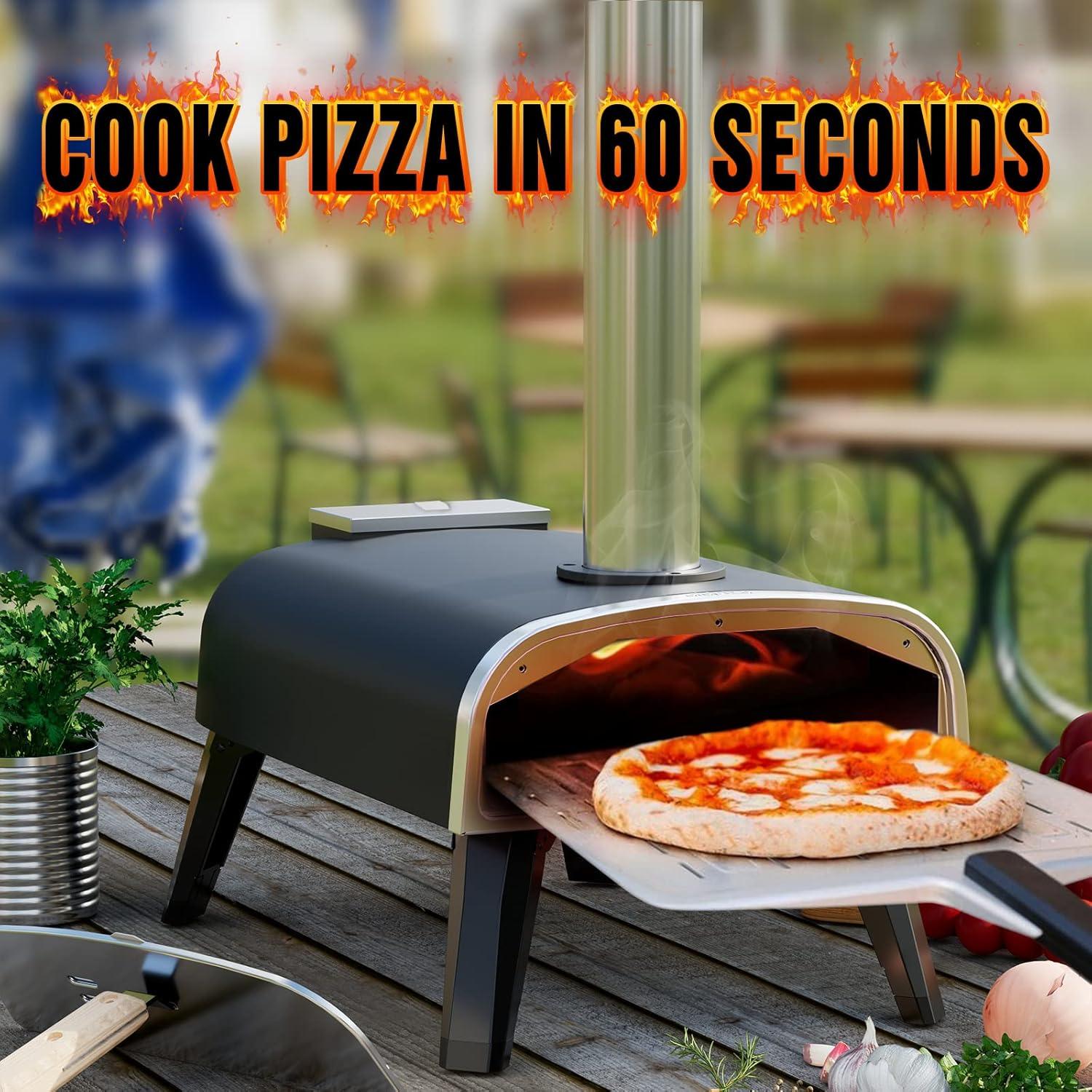 Portable Rotatable Wood Fired Outdoor Pizza Oven with Thermometer