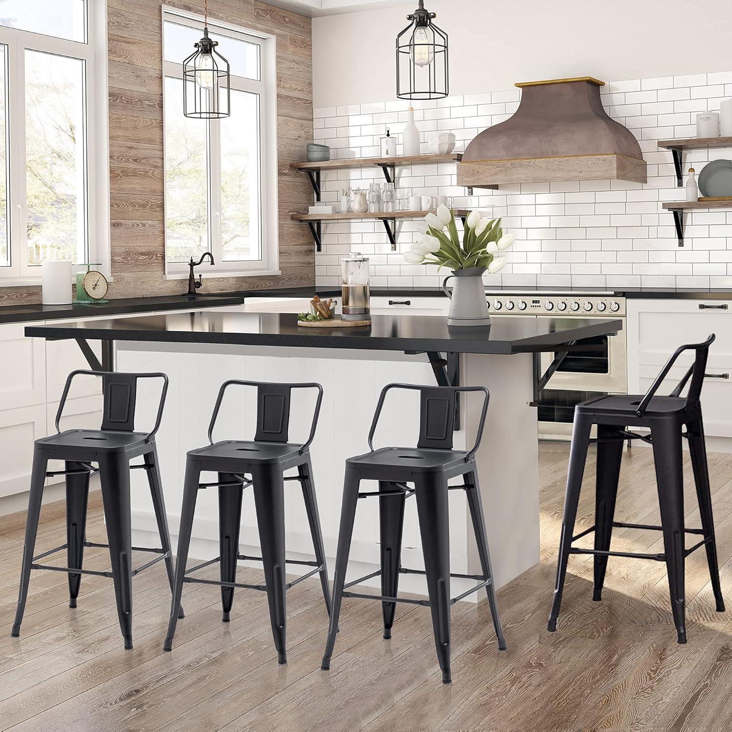 Black Metal Industrial Counter Height Bar Stools Set of 4