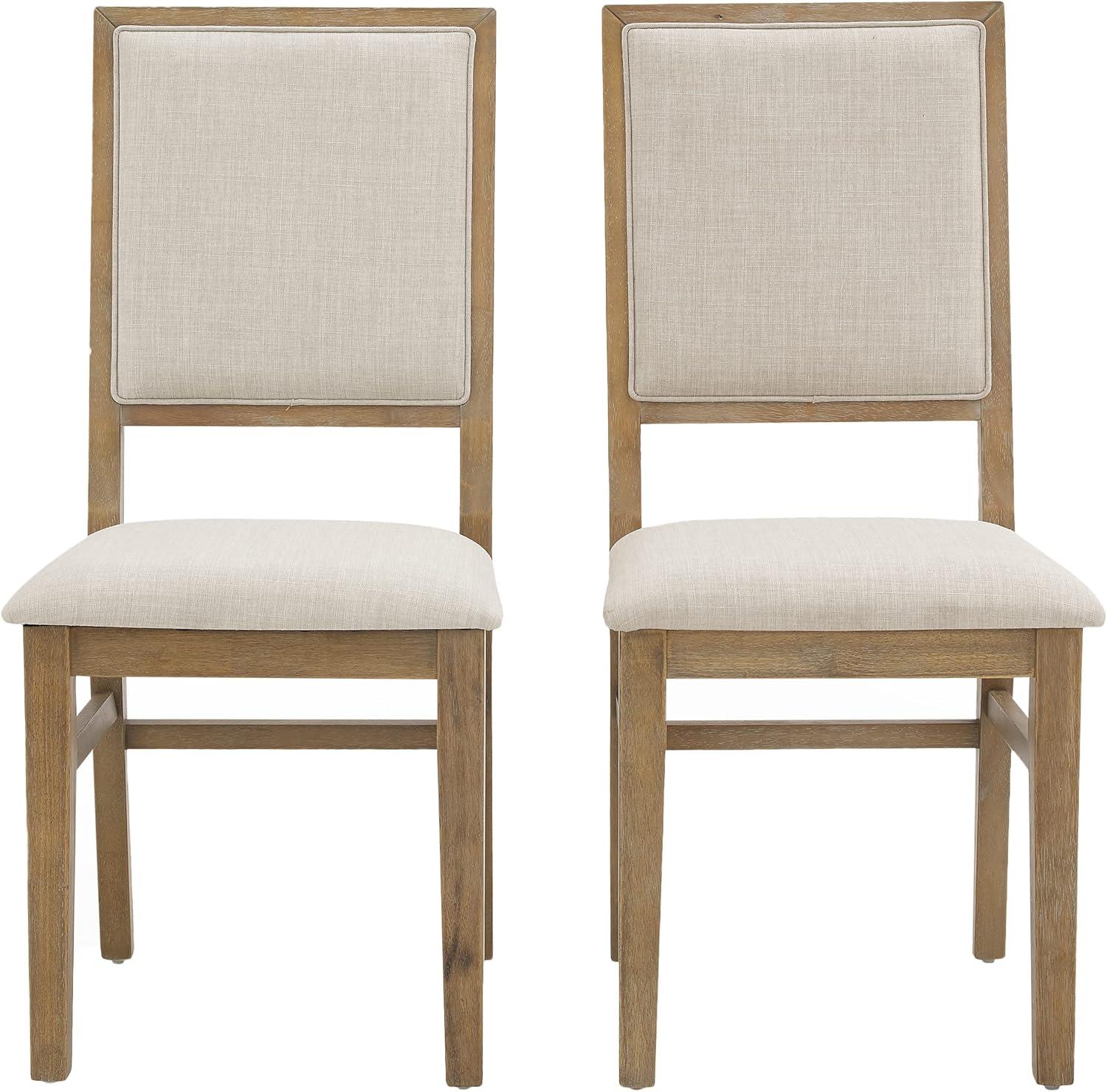 Joanna Cream Linen and Light Wood Rustic Dining Chair Set