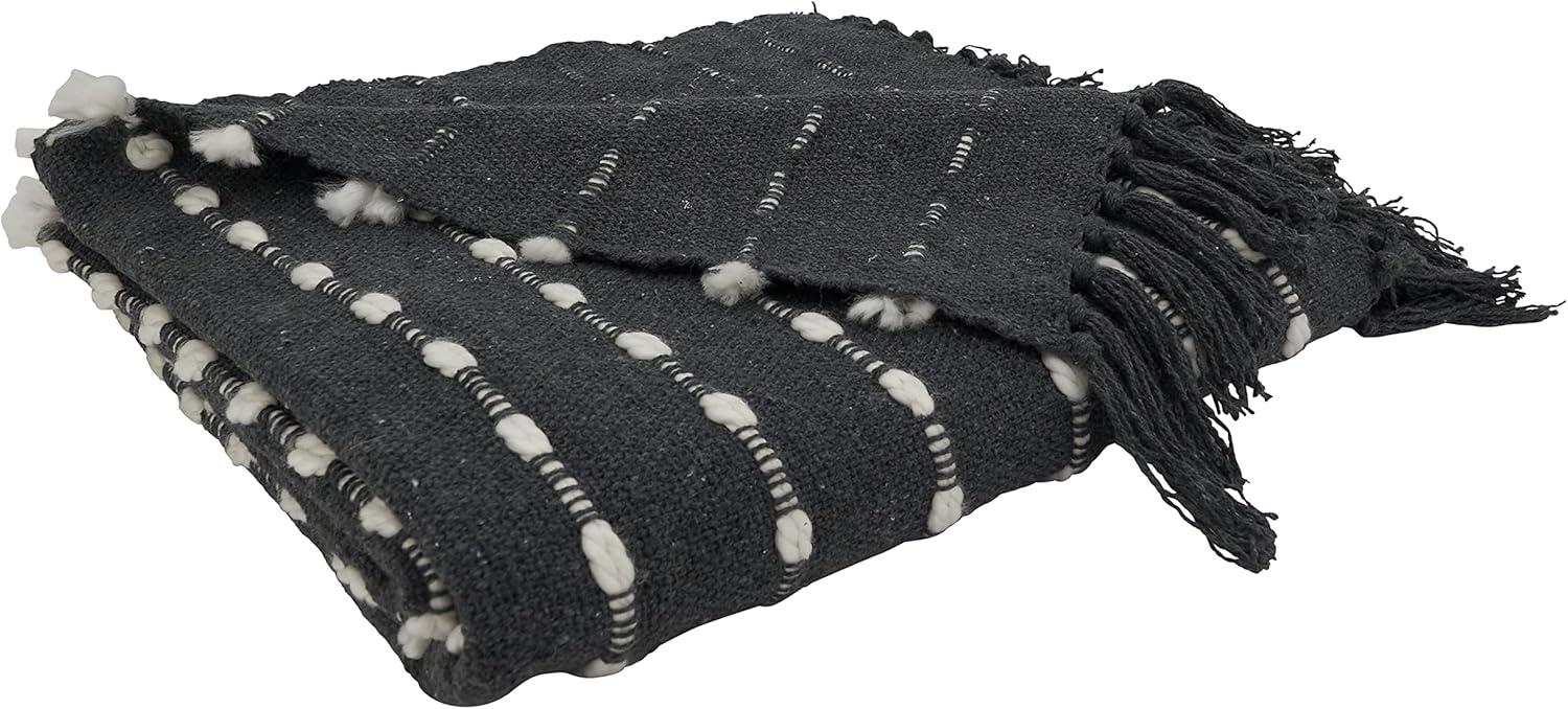 50"x60" Dual-Tone Striped Throw Blanket Black - Saro Lifestyle: Modern Lightweight Cotton & Acrylic, Machine Washable